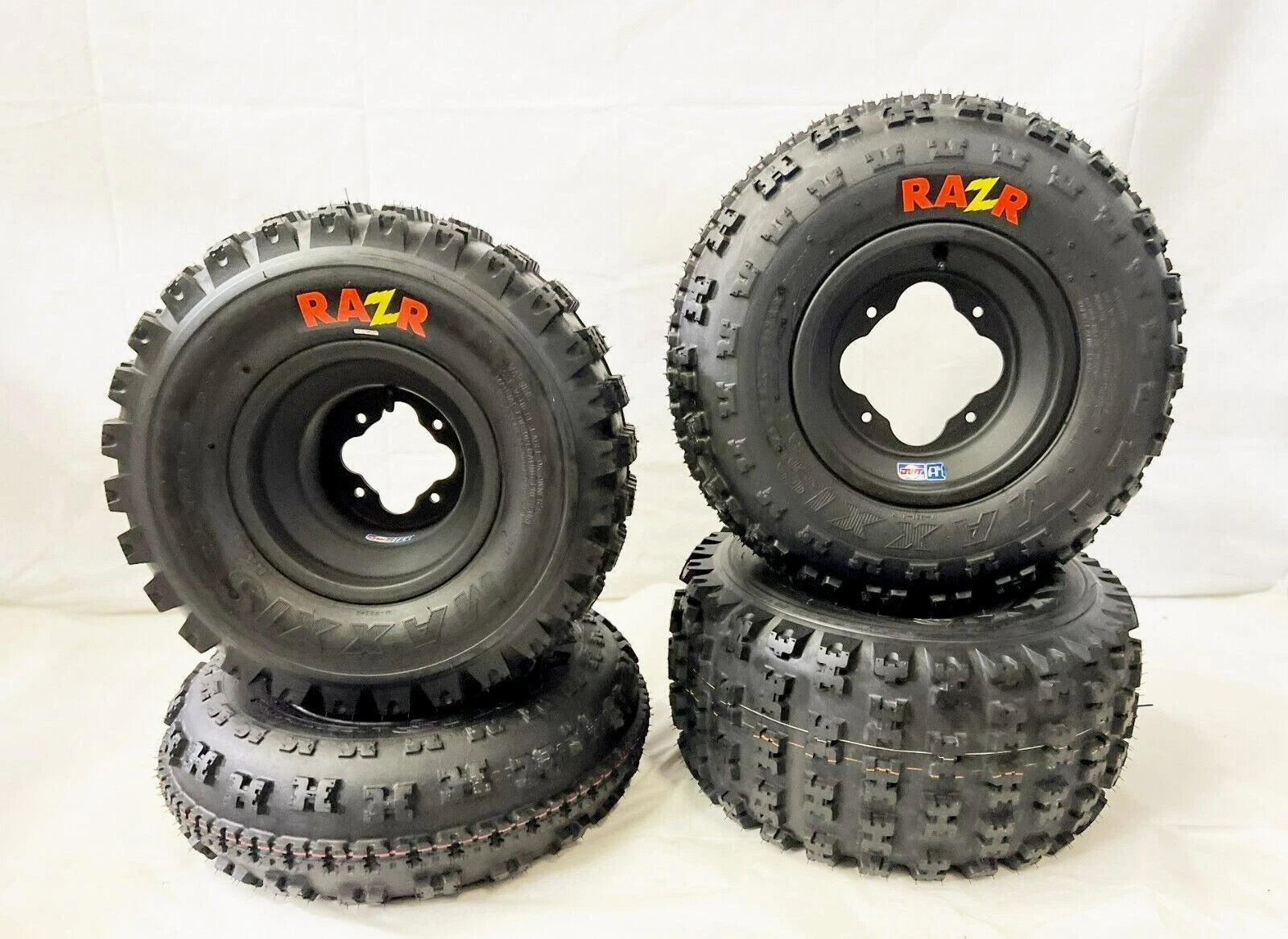 Set of 4 DWT A5 Black Rims & Maxxis Razr Tires for YFZ450 Raptor 700 Banshee 350