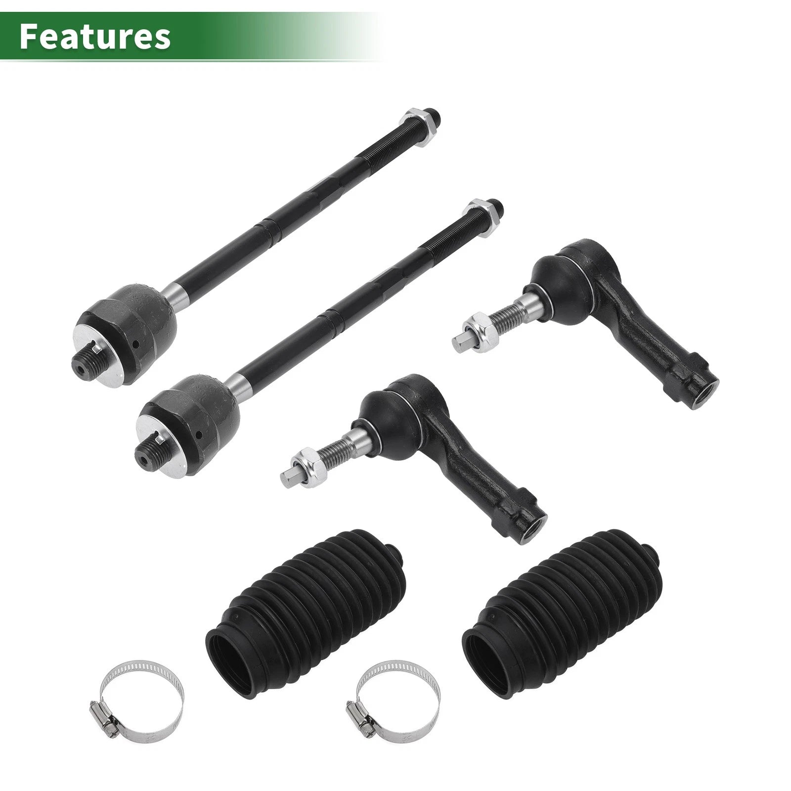 6X Front Suspension Kit Inner Outer Tie Rod Ends with Boots for Ford F-150 