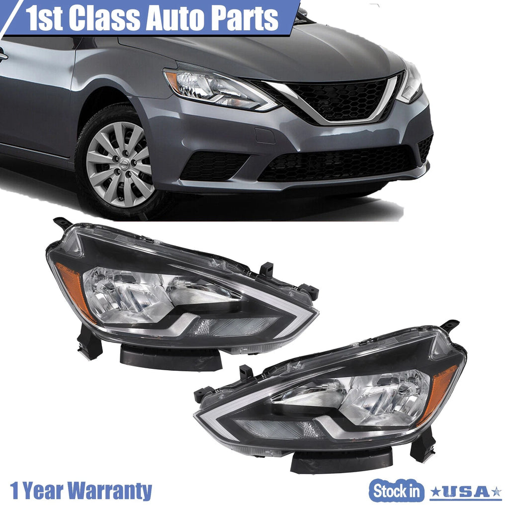 Set of 2 Halogen Headlights for Nissan Sentra (2016–2019)