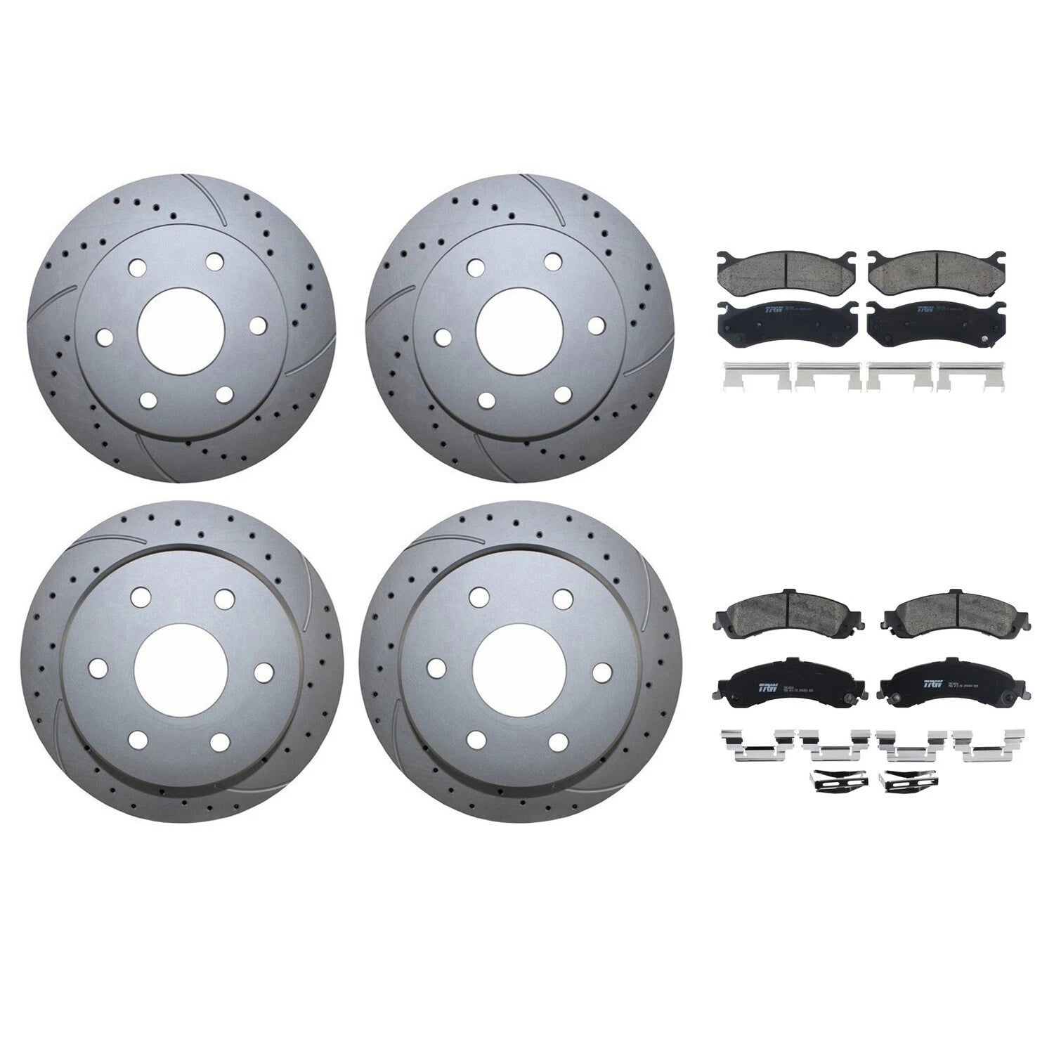 Front Rear Brake Kit with Drilled Rotors & TRW Pro Ceramic Pads for Tahoe Sierra 1500 (2007–2014)