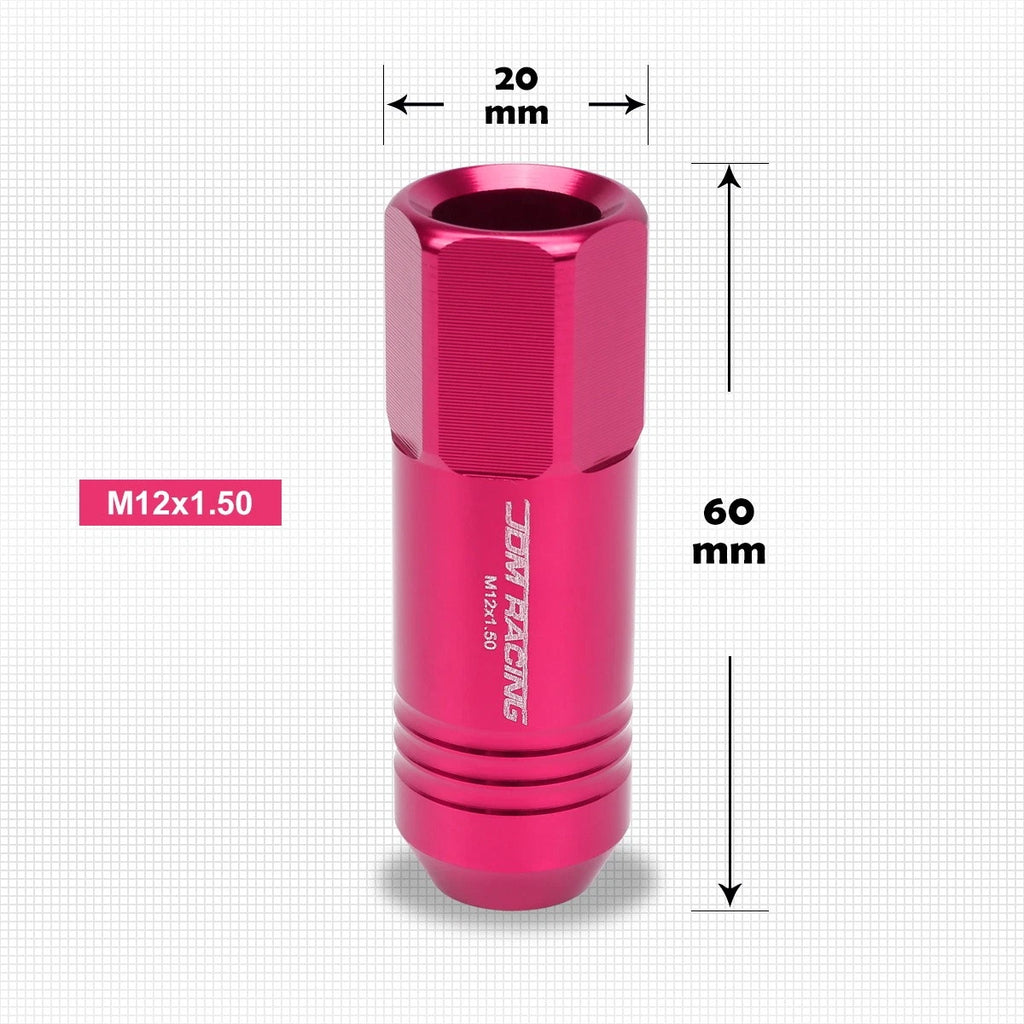 Set of 20 M12X1.5 Pink JDM Open End Conical Wheel Lug Nuts + 20mm Extension