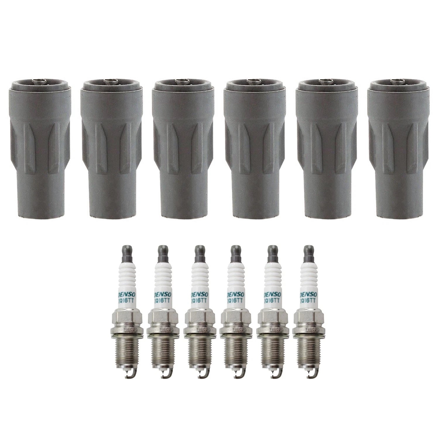 Set of 6 Denso Iridium TT Spark Plugs & Coil Boots for Dodge Nitro (2010–2011)
