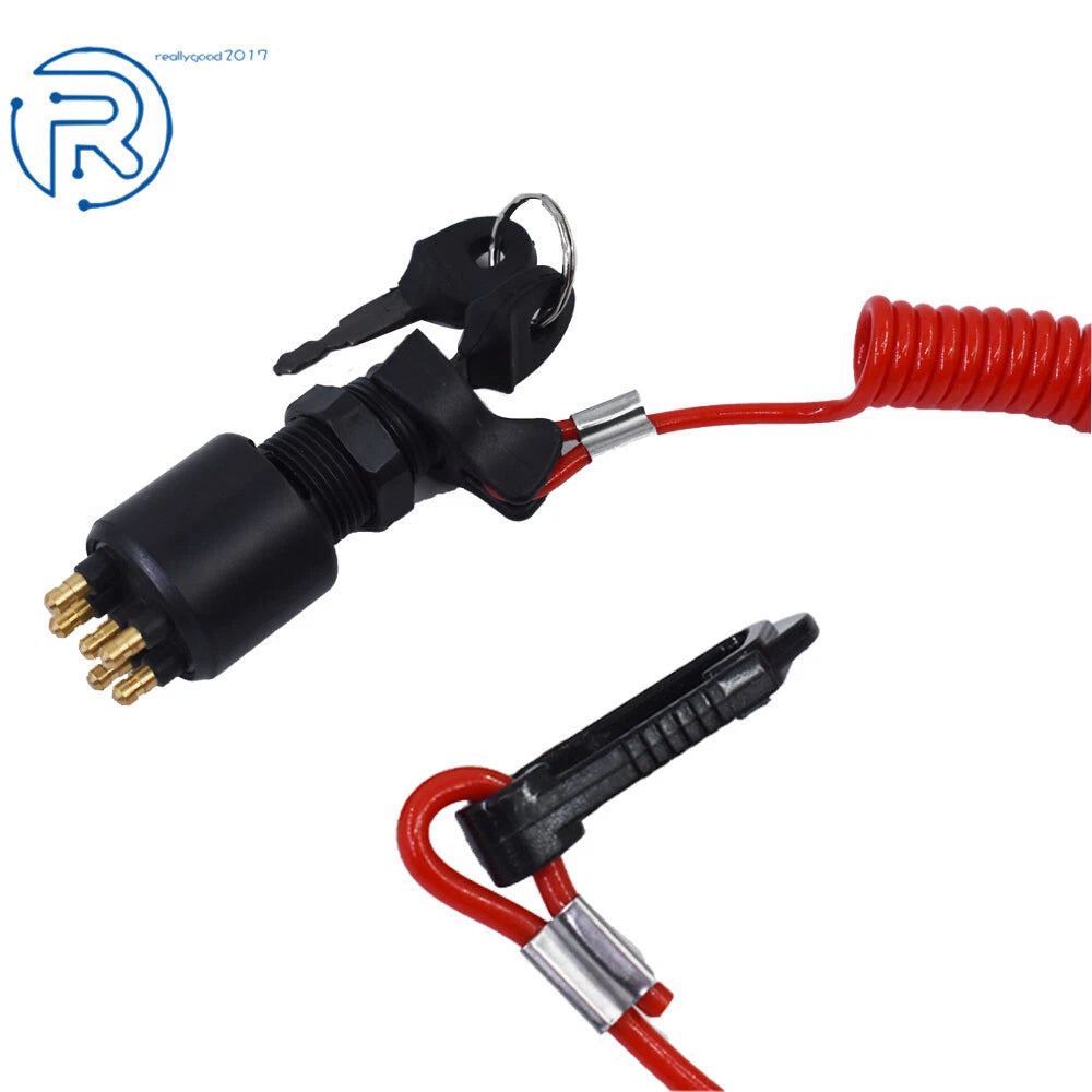 Ignition Key Switch with Safety Lanyard for Evinrude Johnson (175-500)