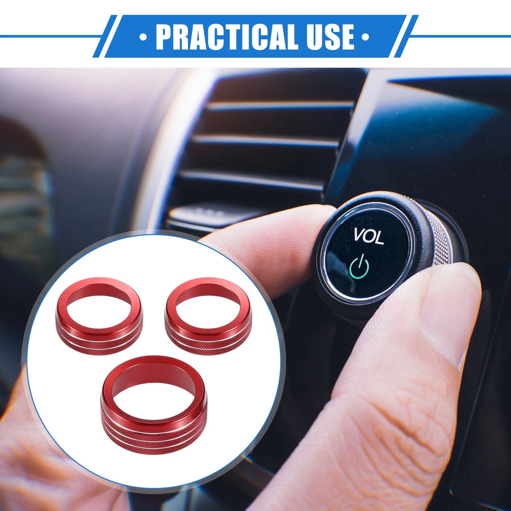 3pcs AC Audio Volume Tune Switch Knob Ring Cover for Dodge Dart (2012–2018) Red
