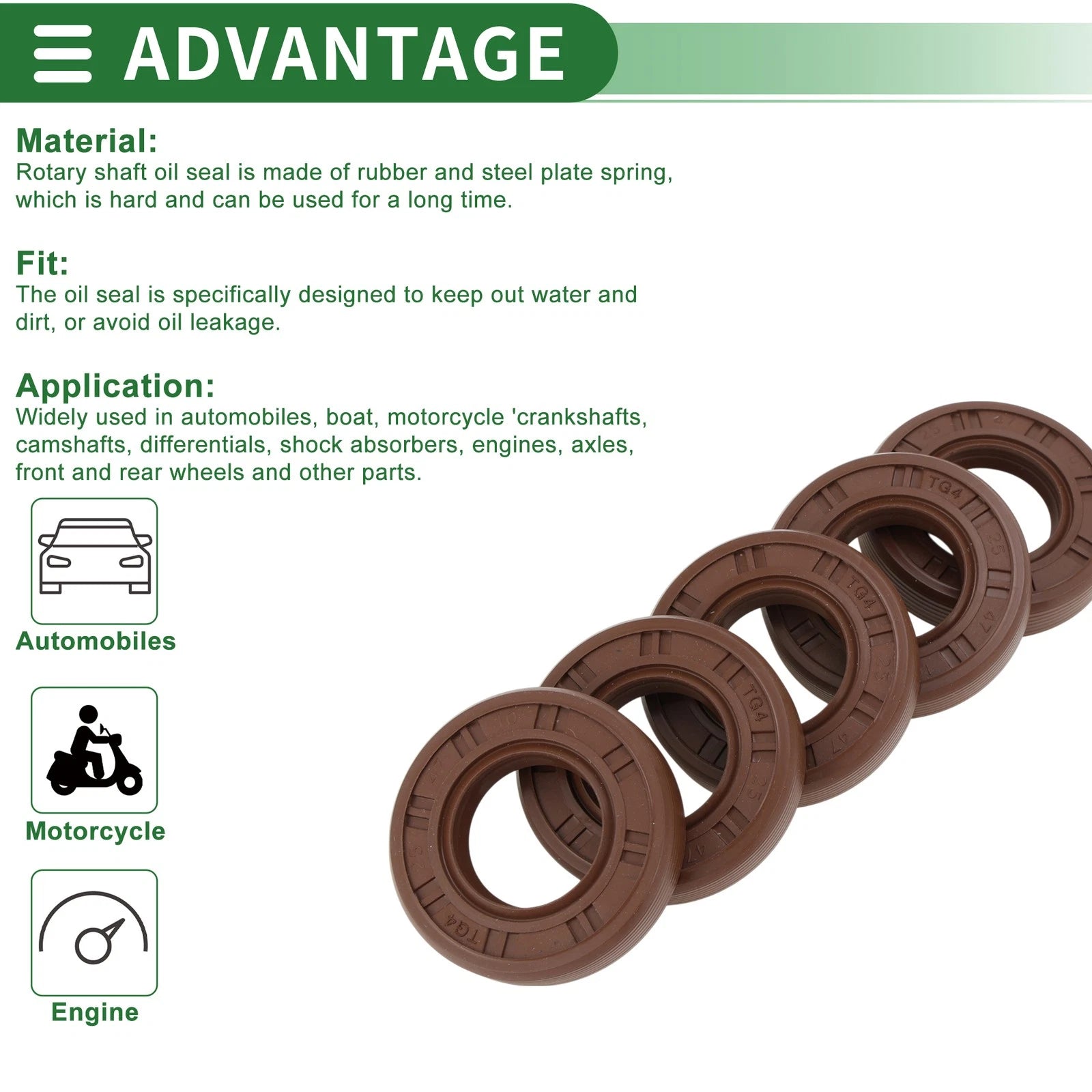 Set of 5 Oil Seals FKM Rubber 25x47x10mm for High Pressure