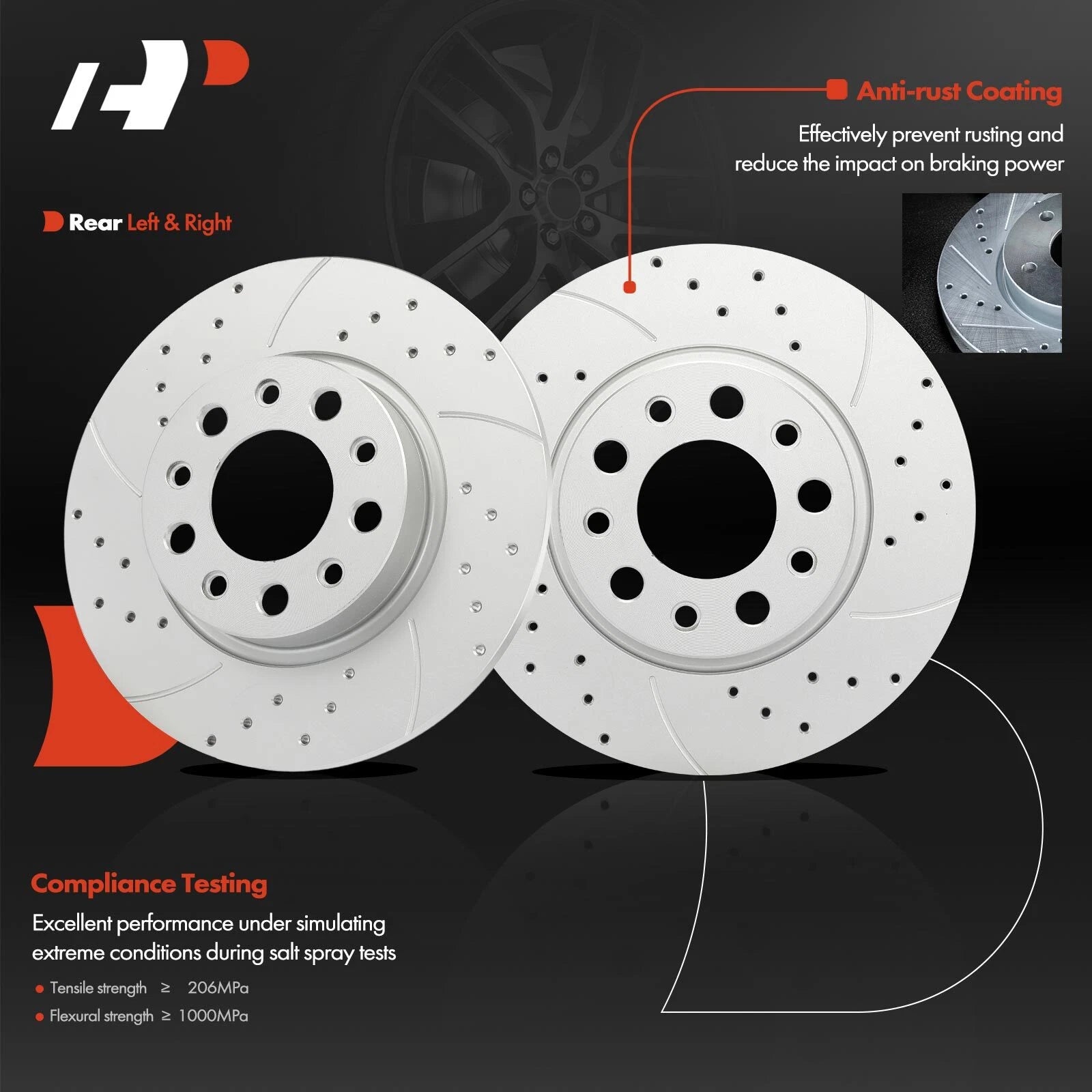Rear Drilled Brake Rotors & Ceramic Pads for Jeep Renegade (2015–2022)