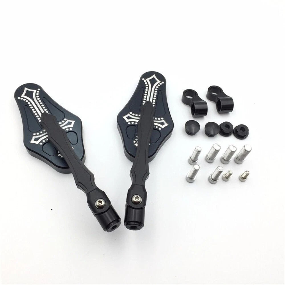 CNC Black Cross Style Side Mirrors for Universal Fit (8mm 10mm Screw)