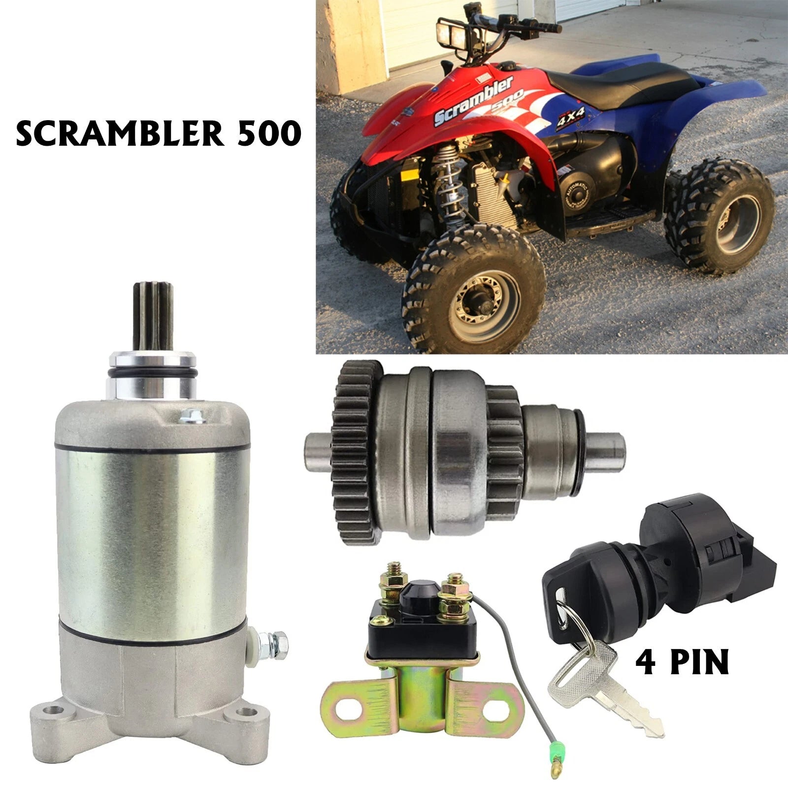 Starter for Polaris Scrambler 500 2x4 4x4 (2000–2001) with Bendix Relay