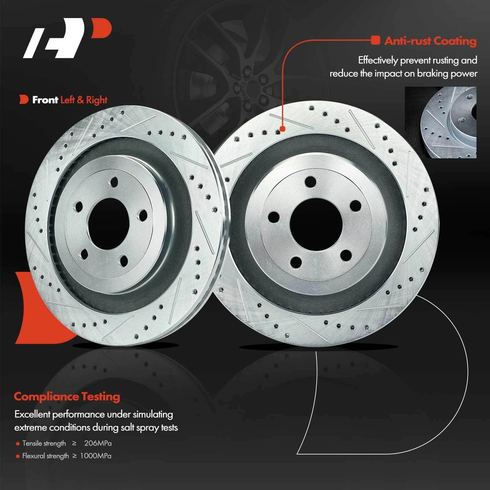 Set of 6 Drilled Brake Rotors + Brake Pads for Ford Mustang (2015–2021)