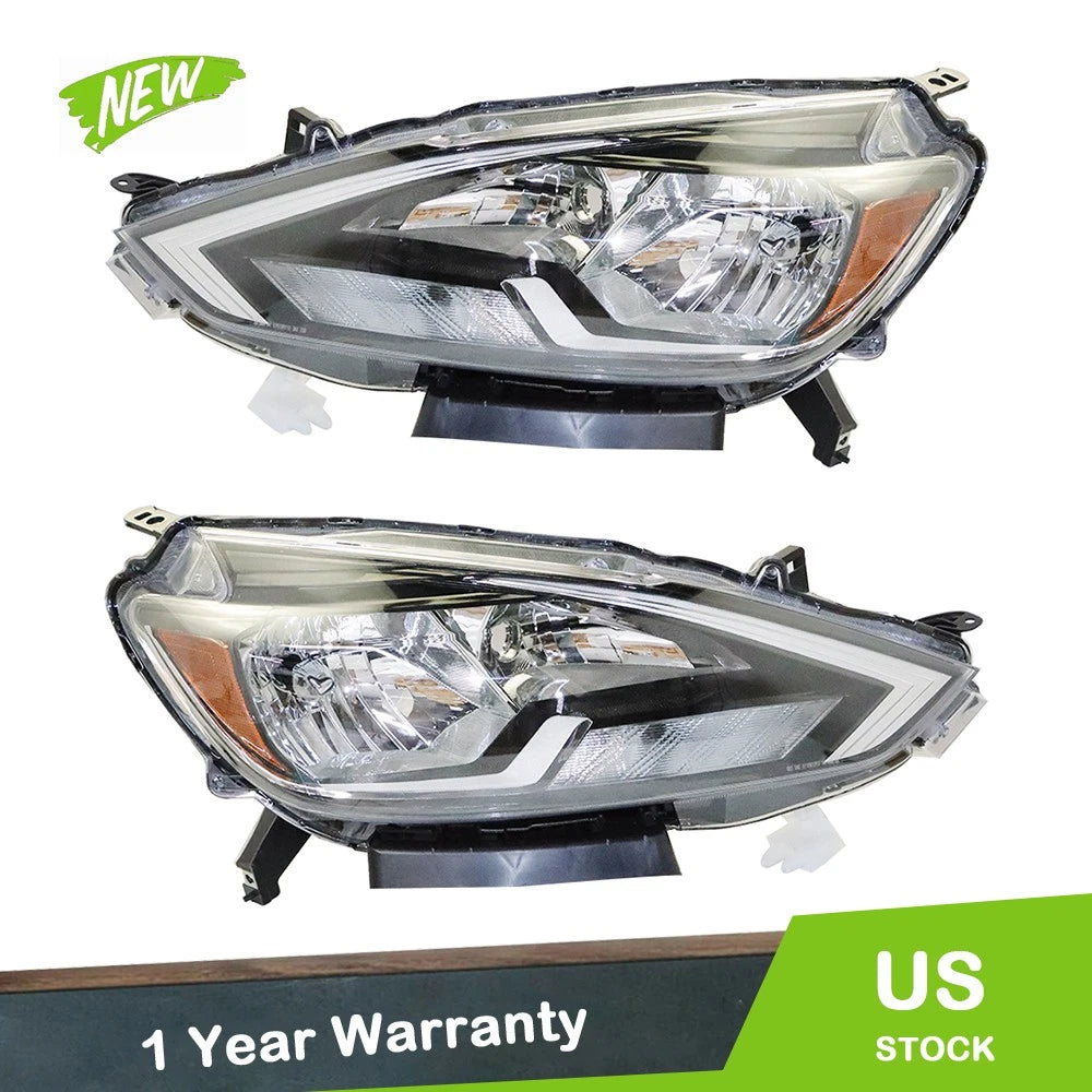 Set of 2 Replacement Headlights for Nissan Sentra (2016–2018) LH+RH Chrome Halogen