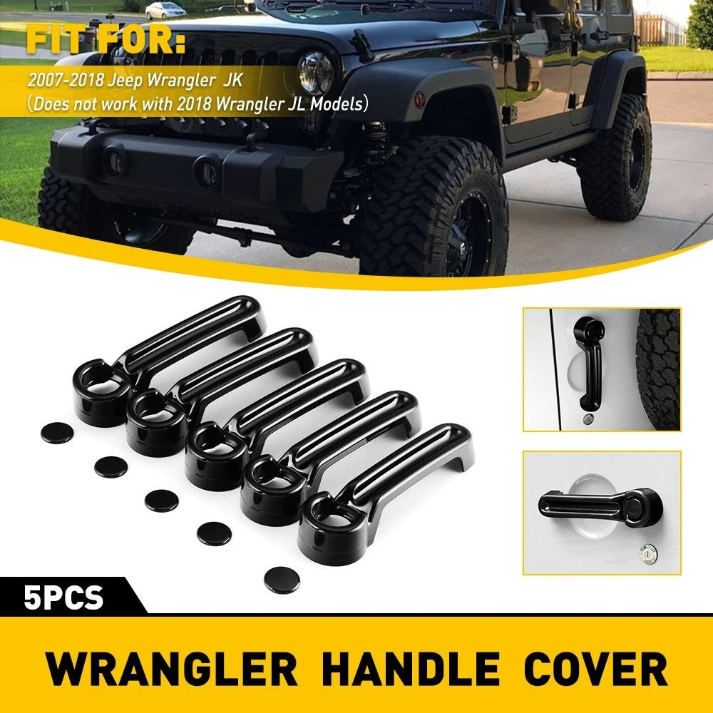 Set of 5 Tailgate Door Handle Covers for Jeep Wrangler JK (2007–2018) Black