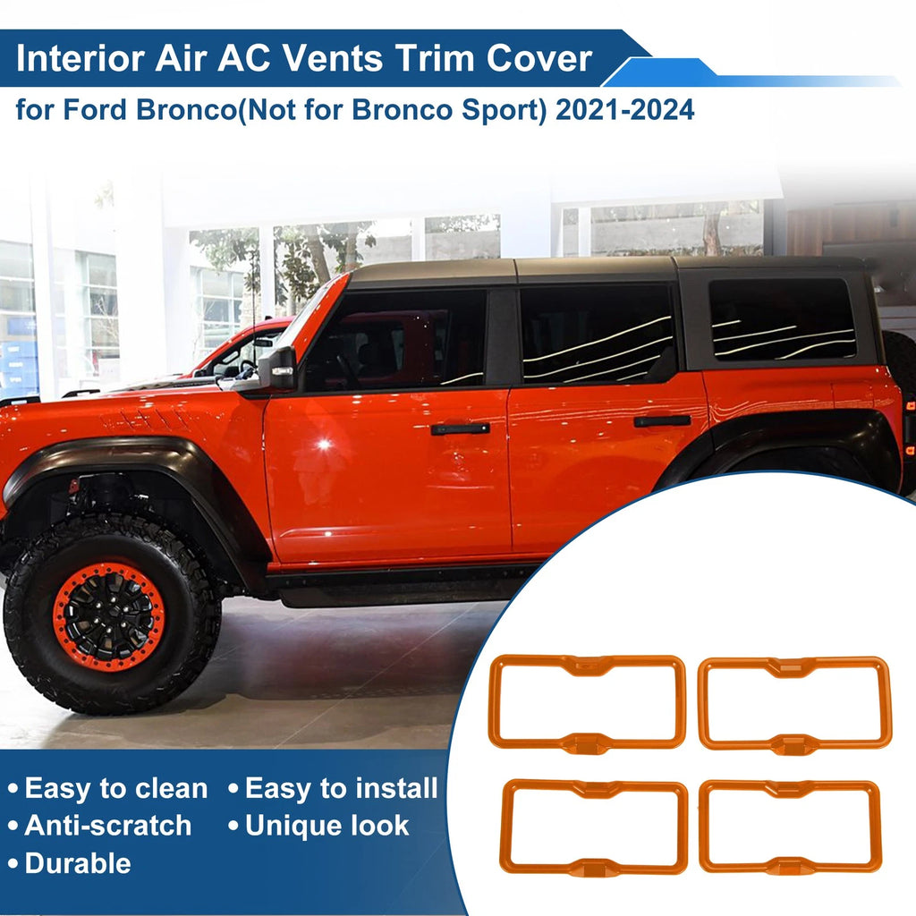 Set of 4 Air Condition Outlet Vent Trim Cover Frames for Ford Bronco (2021–2024) Orange