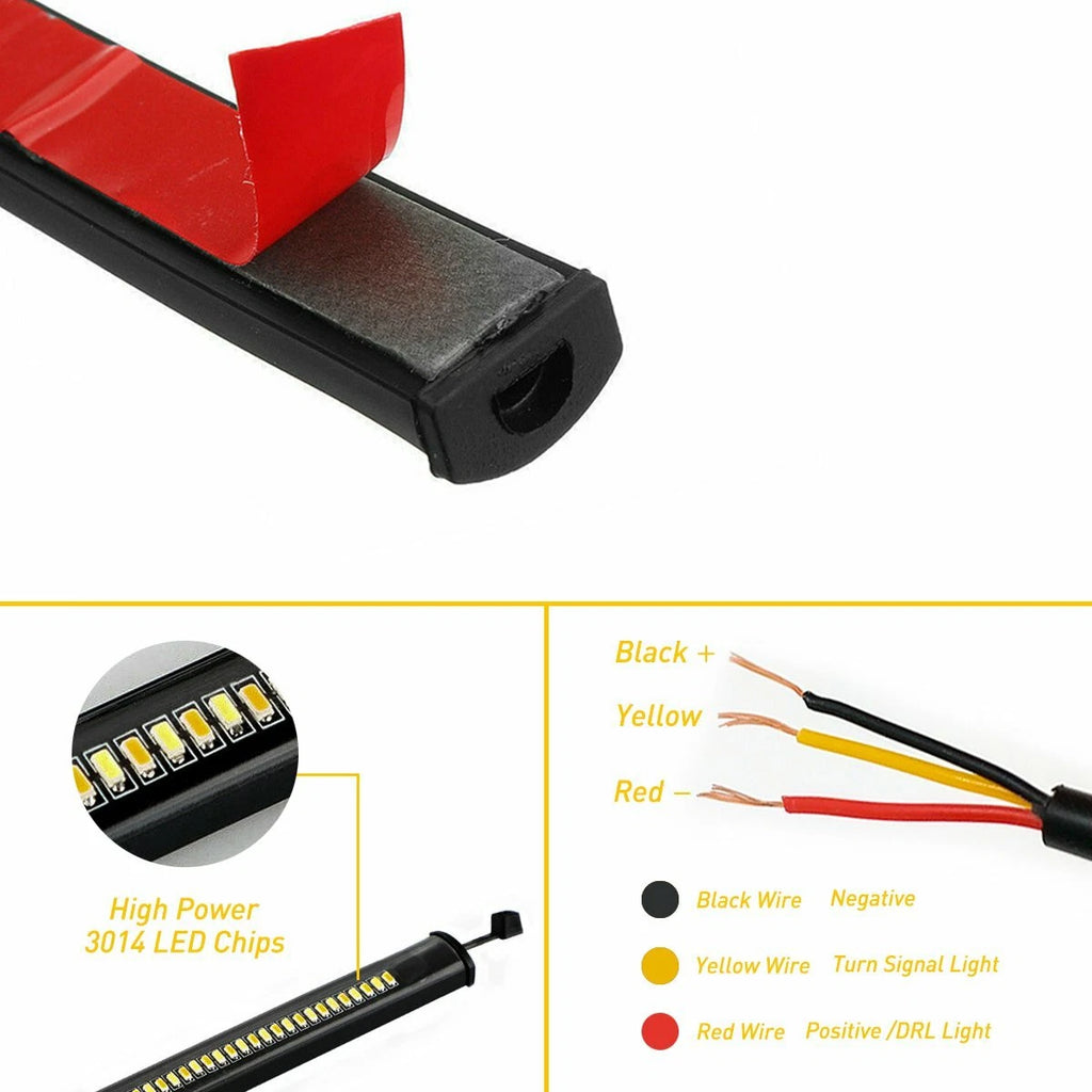 LED Fork Turn Signal Light Strips for Motorcycle (Universal Fit)