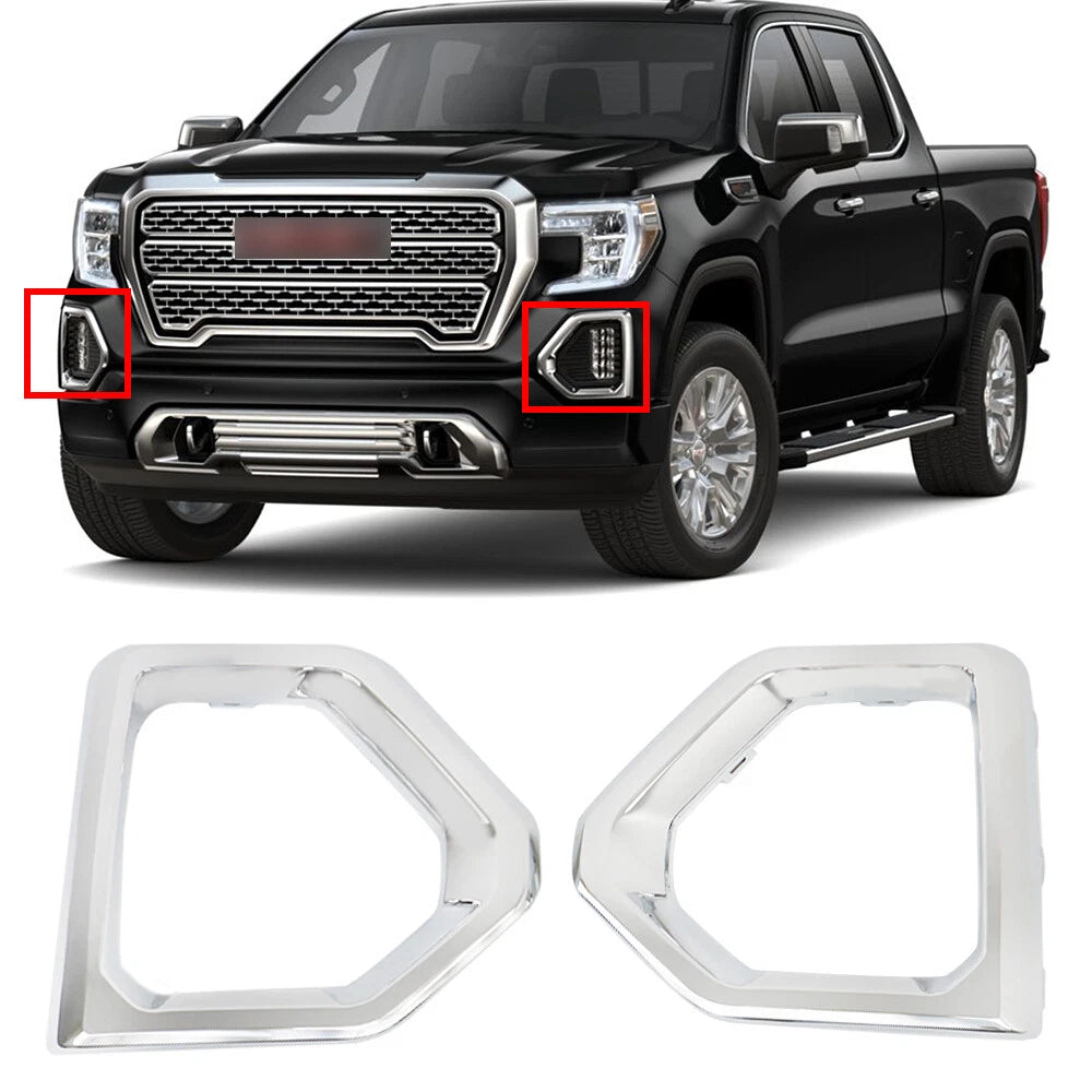Set of 2 Chrome Front Fog Light Outer Bezel Covers for Sierra 1500 Denali (2019–2020)