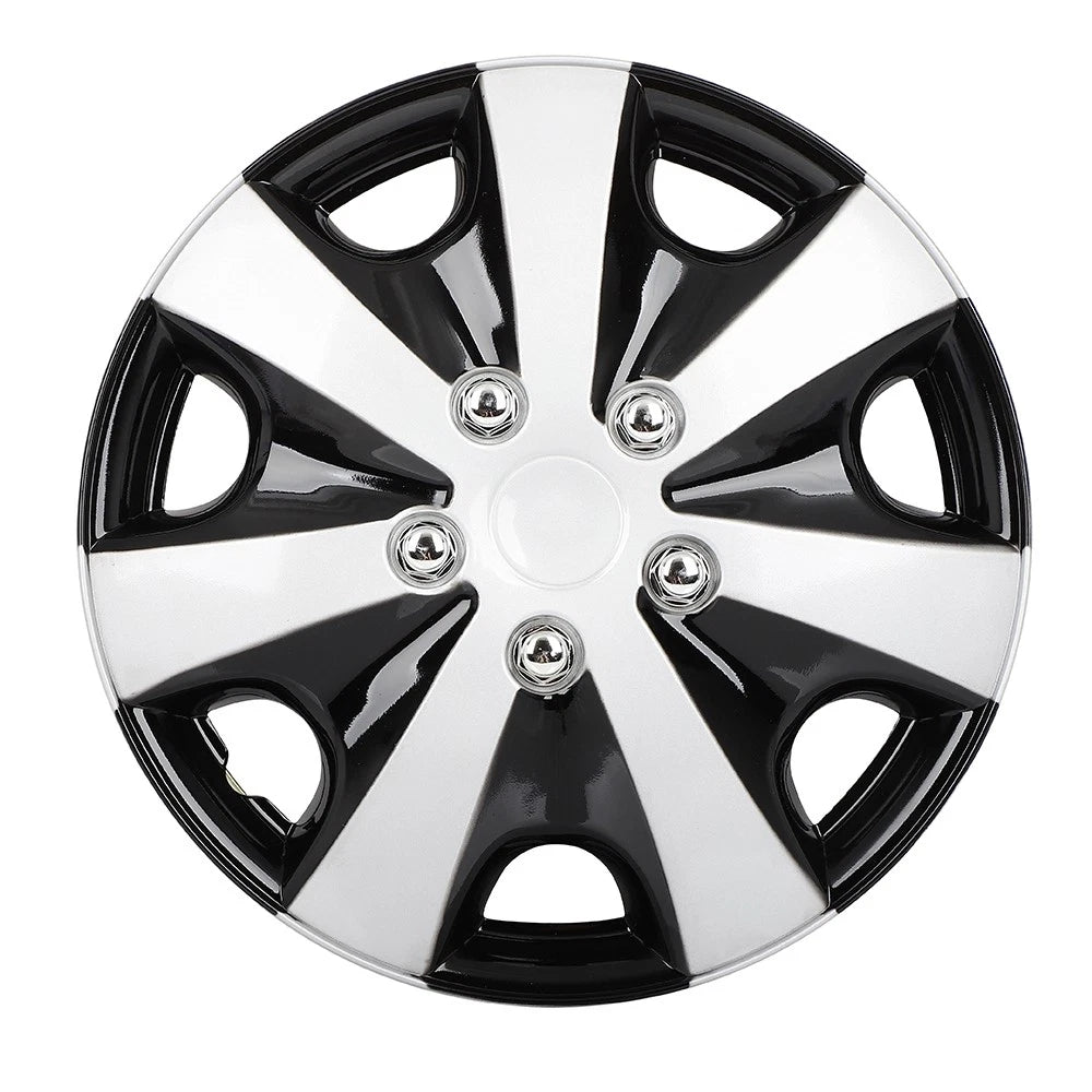 Set of 4 Wheel Hub Caps for Universal Vehicles (15") Black & Silver