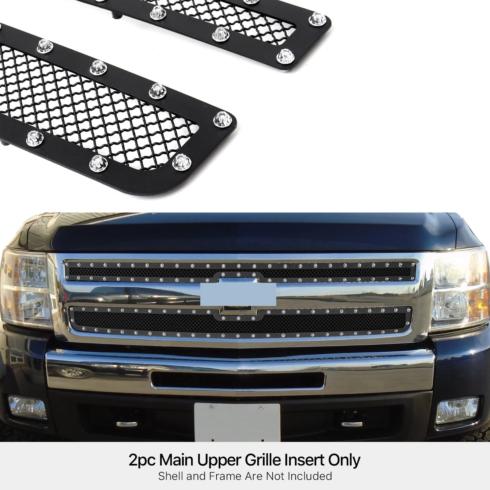 Stainless Black Rivet Mesh Grille Inserts for Chevy Silverado 1500 (2007-2013)