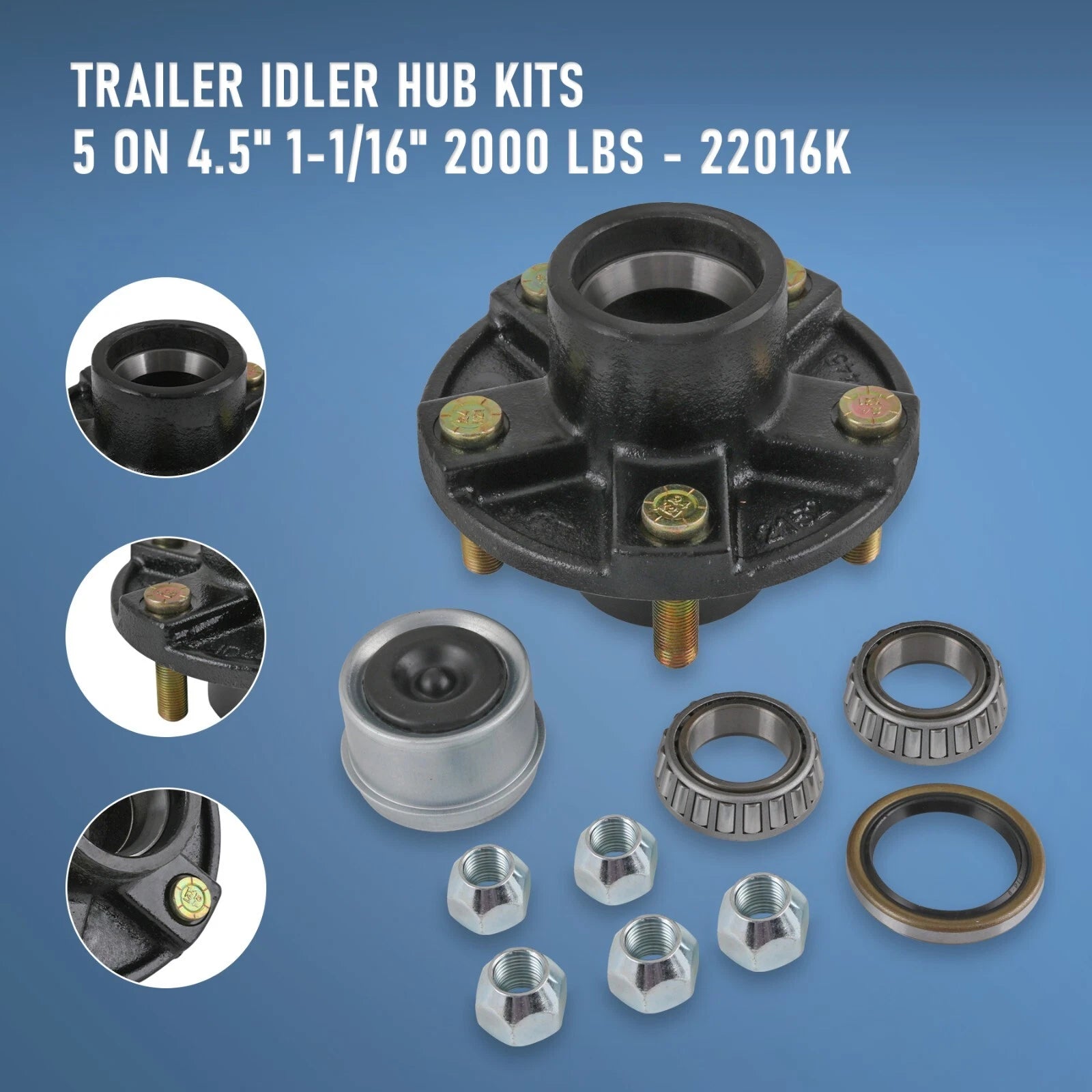 2 Trailer Idler Hub Kits for 2000 lbs Axle (Fits 5 on 4.5")