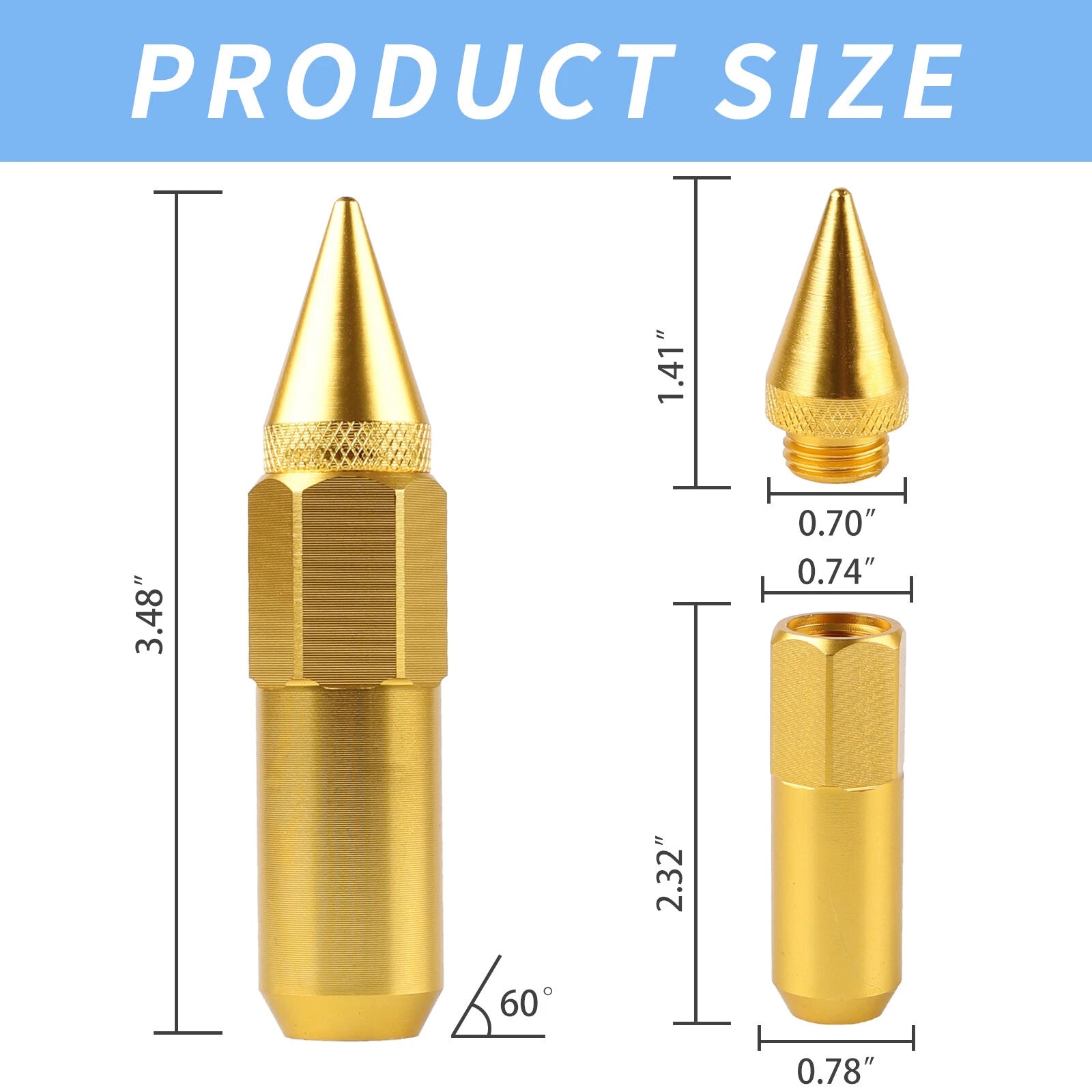20x Spiked Racing Wheel Lug Nuts M12 x 1.5mm 60mm Arrow Style for Universal