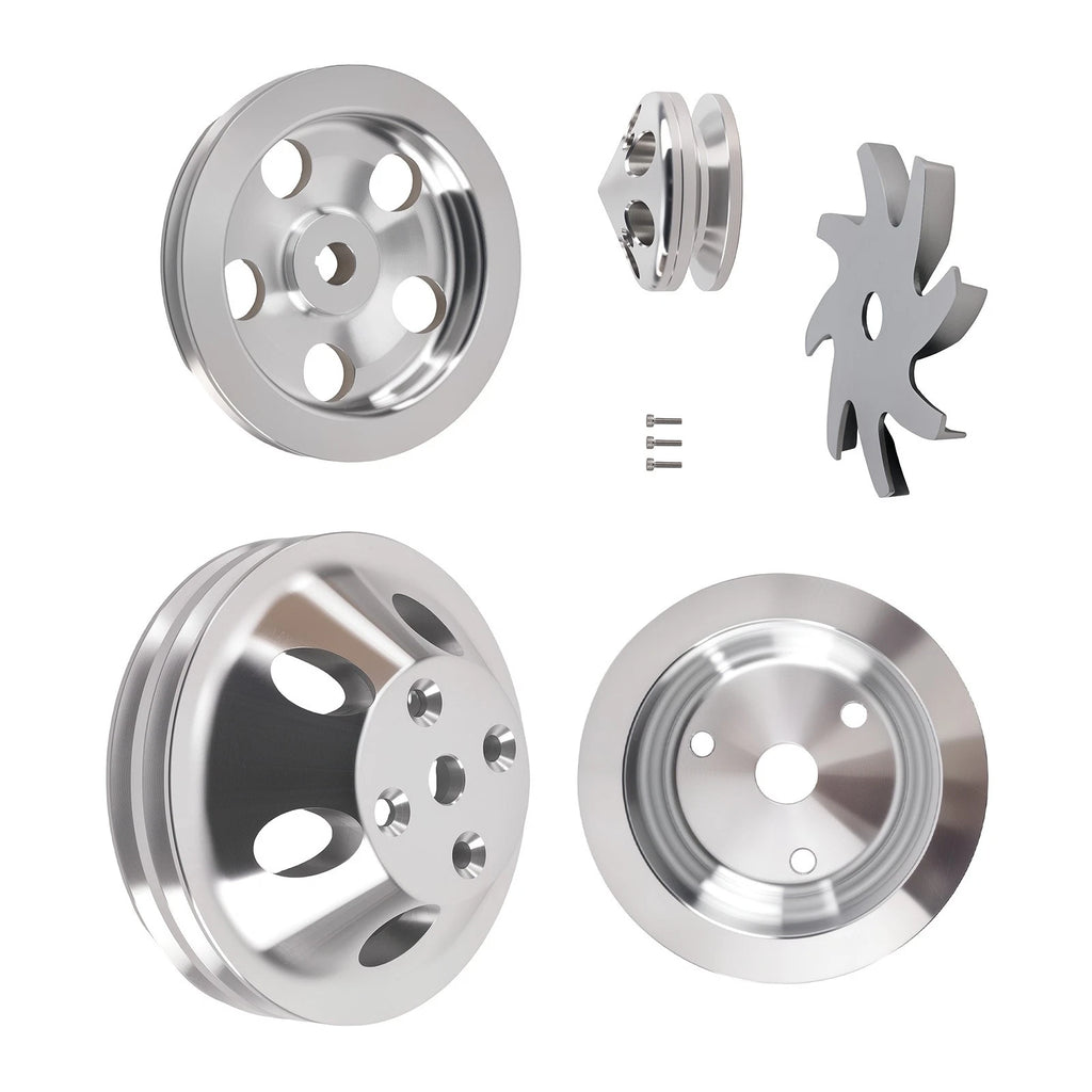 2 Groove Water Pump Crank Pulley Set for SBC 283/350/400 (1959–1995)