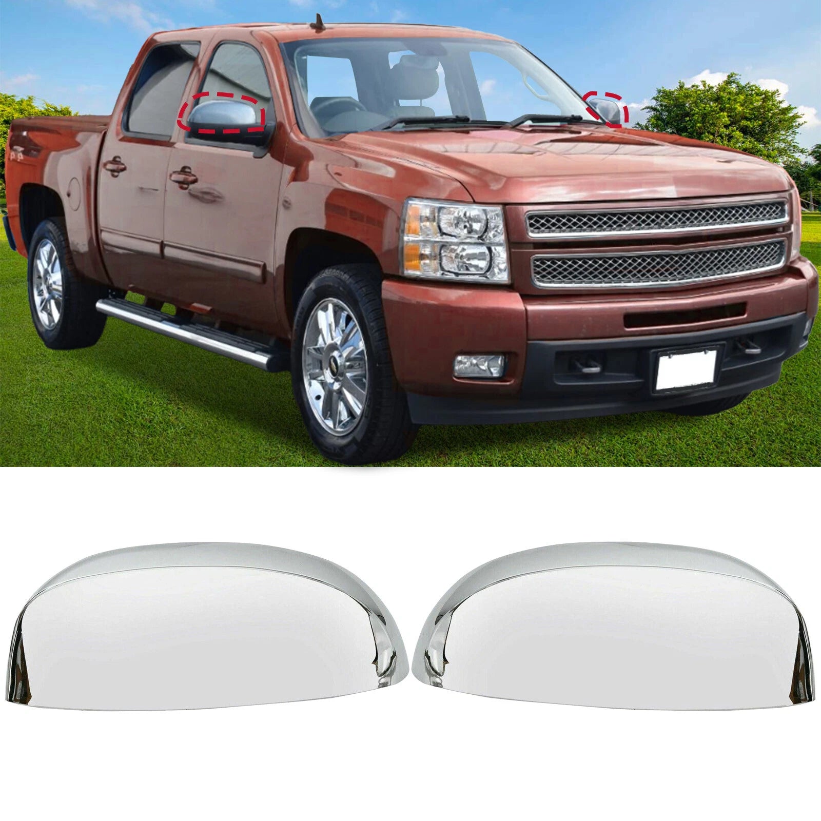 Set of 2 Chrome Mirror Cover Caps for Chevy Silverado Tahoe GMC Sierra Yukon (2007–2013)