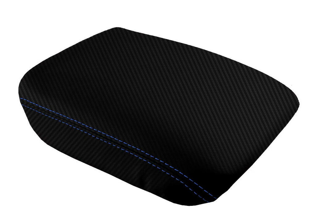 Console Lid Armrest Cover for Honda Pilot (2003–2008) Carbon Fiber Blue Stitch