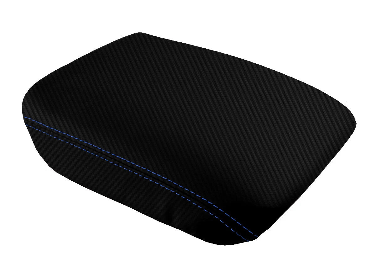 Console Lid Armrest Cover for Honda Pilot (2003–2008) Carbon Fiber Blue Stitch