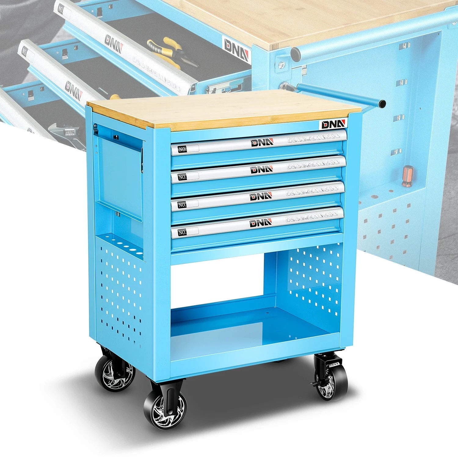 4 Drawer Roller Tool Chest Cabinet for Garage Storage (Blue)