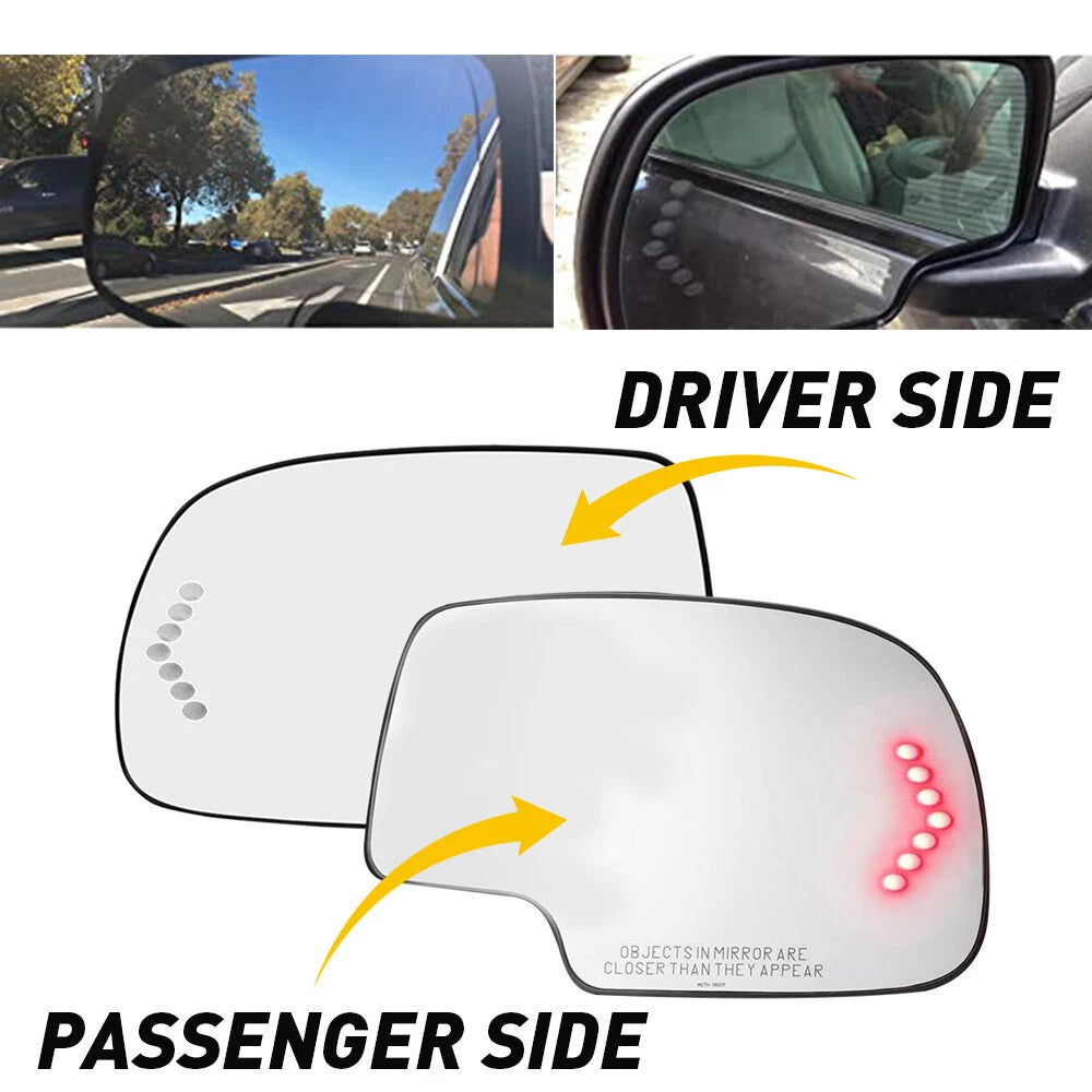Pair Heated Side Mirror Glass w/ Turn Signal for Chevy GMC Cadillac