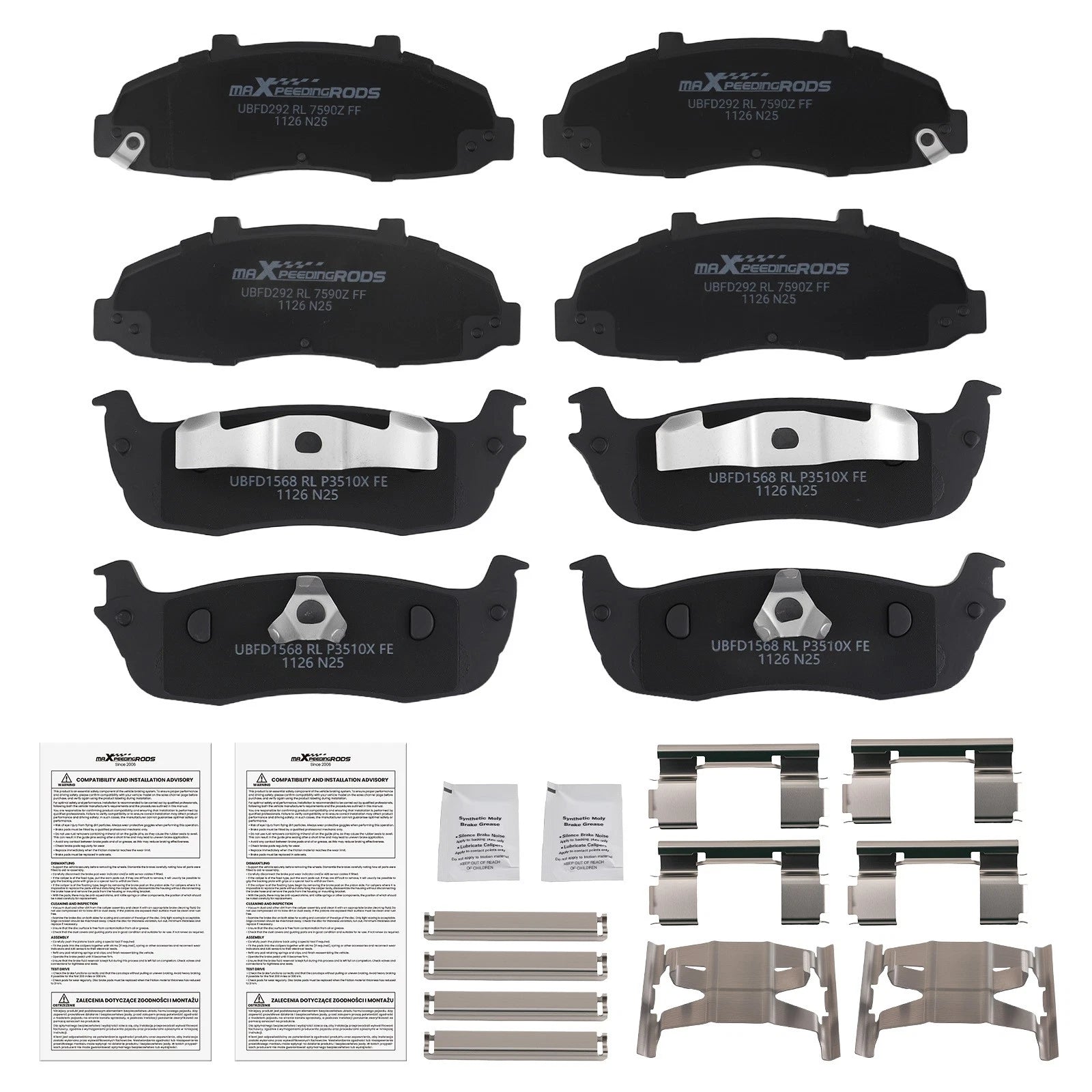 Set of 4 Brake Pads for Ford F-150 (1999–2004) Lincoln Blackwood (2002)