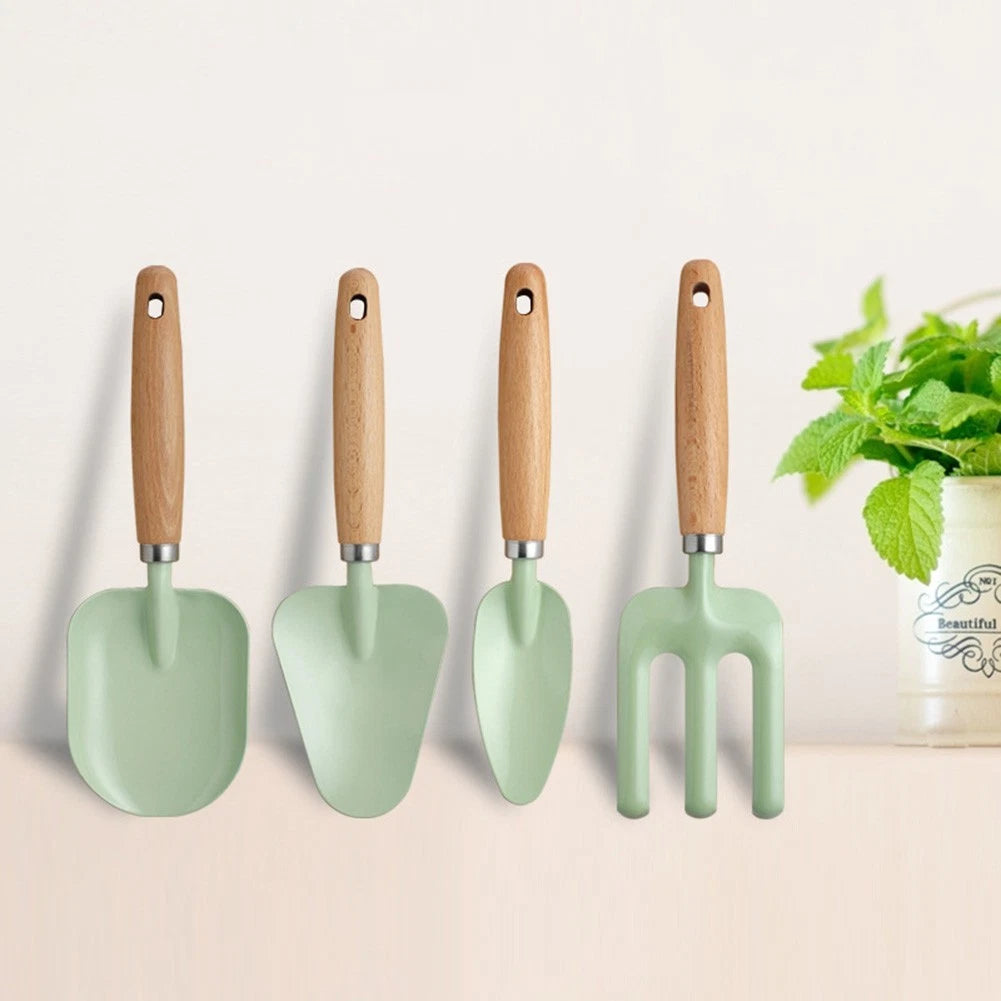 Set of 4 Wooden Handle Garden Tools for Kids (Ages 3–8)