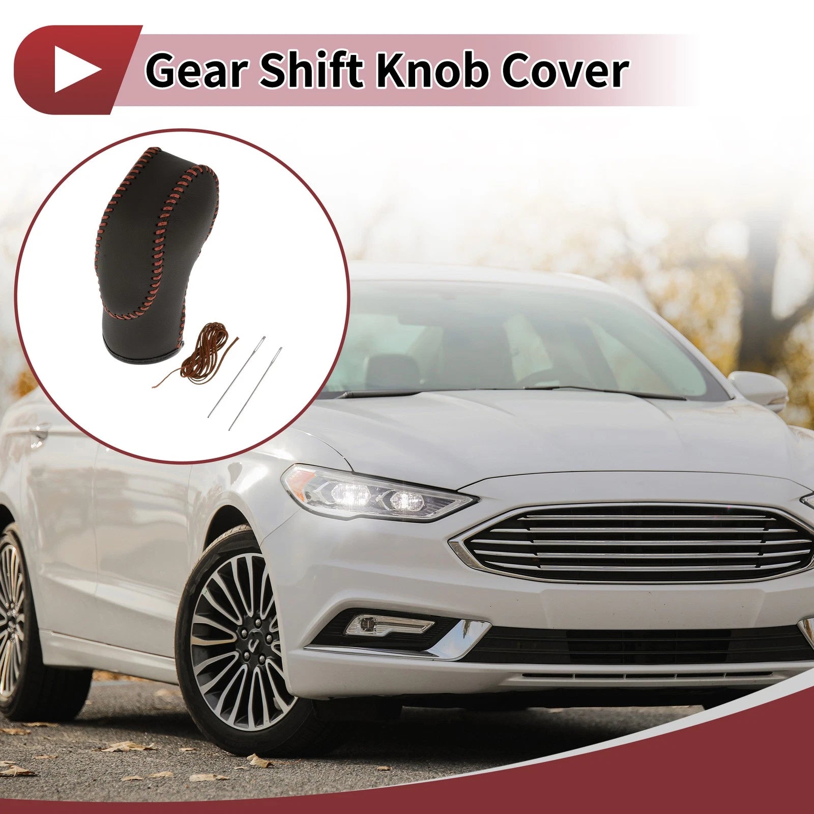 1Pc Gear Shift Knob Cover for Ford Fusion (2013–2016) Black Brown Faux Leather