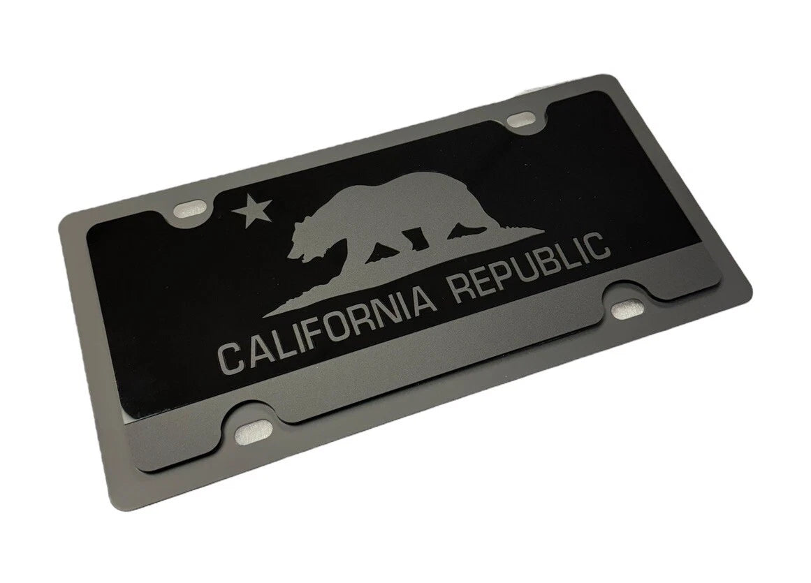 License Plate Cover Premium Blacked Out California Flag for Most Cars (Universal)