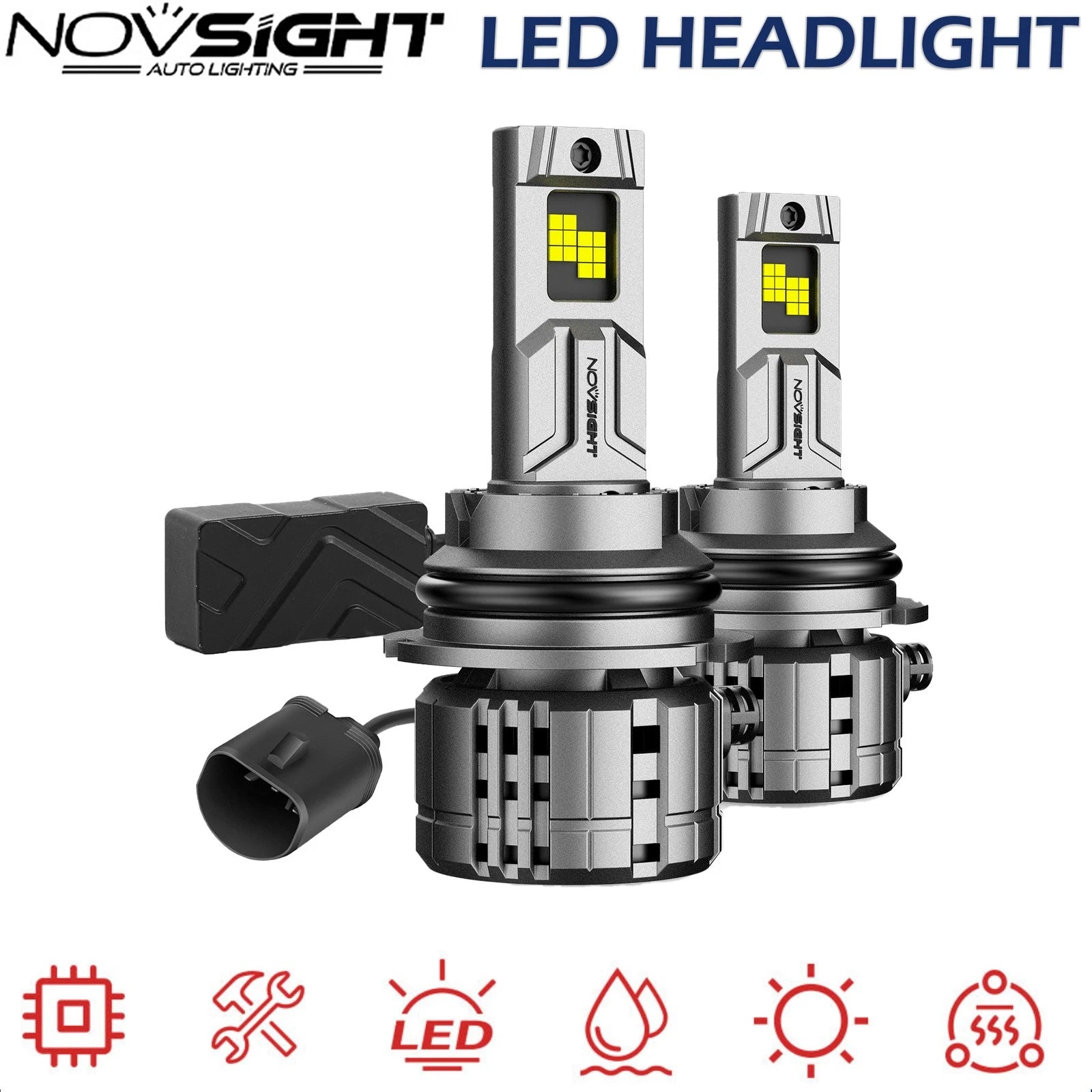 2X 9004 LED Headlight Bulbs for NOVSIGHT (6500K, 40000LM)