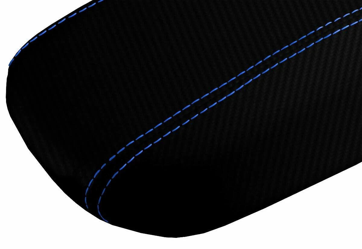 Carbon Fiber Console Lid Armrest Cover for Dodge Dart (2013–2016) Blue Stitch