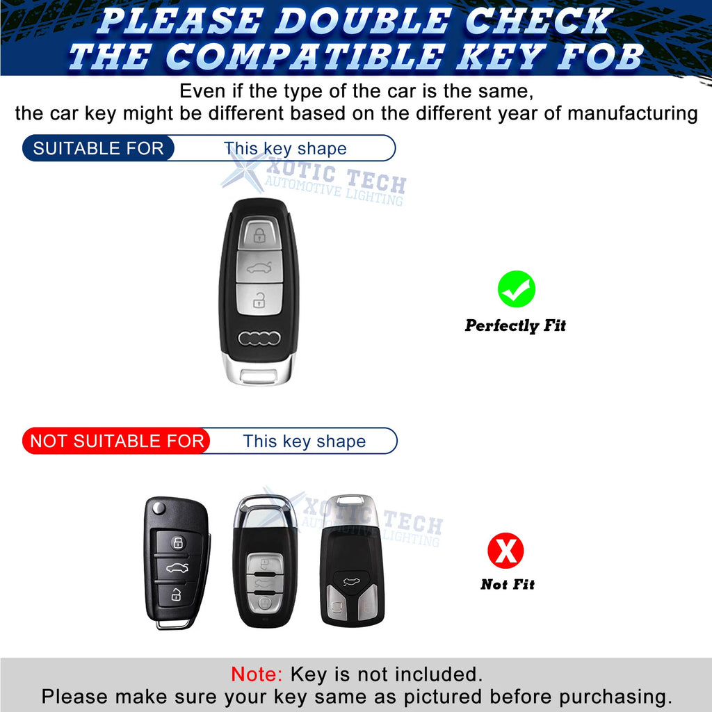Red Full Cover Keyless Key Fob Case with Keychain for Audi (2014-2018)
