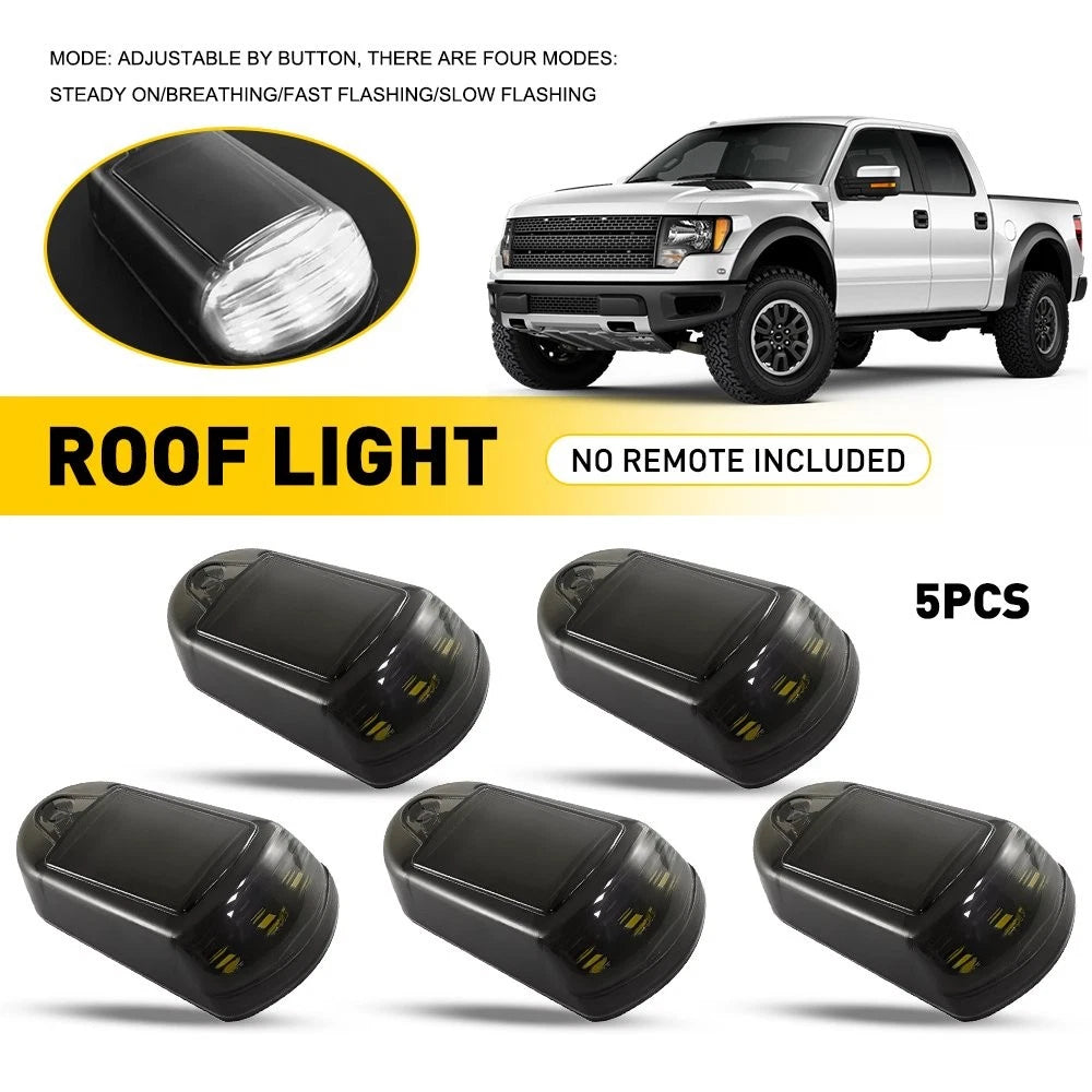 5x Solar Roof Cab Marker Lights for Truck (IP67 Waterproof, 4 Flash Modes)