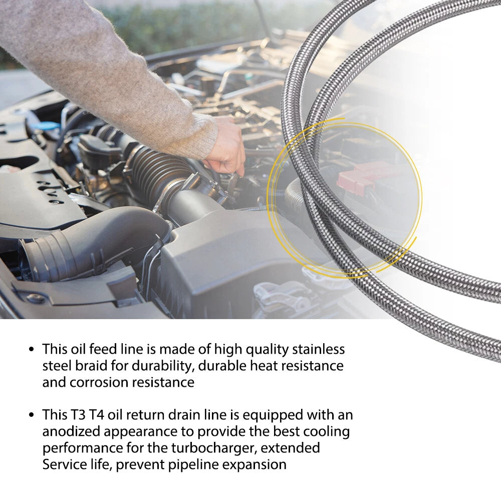 Oil Feed and Return Line Hose Kit for T3 T4 Turbocharger