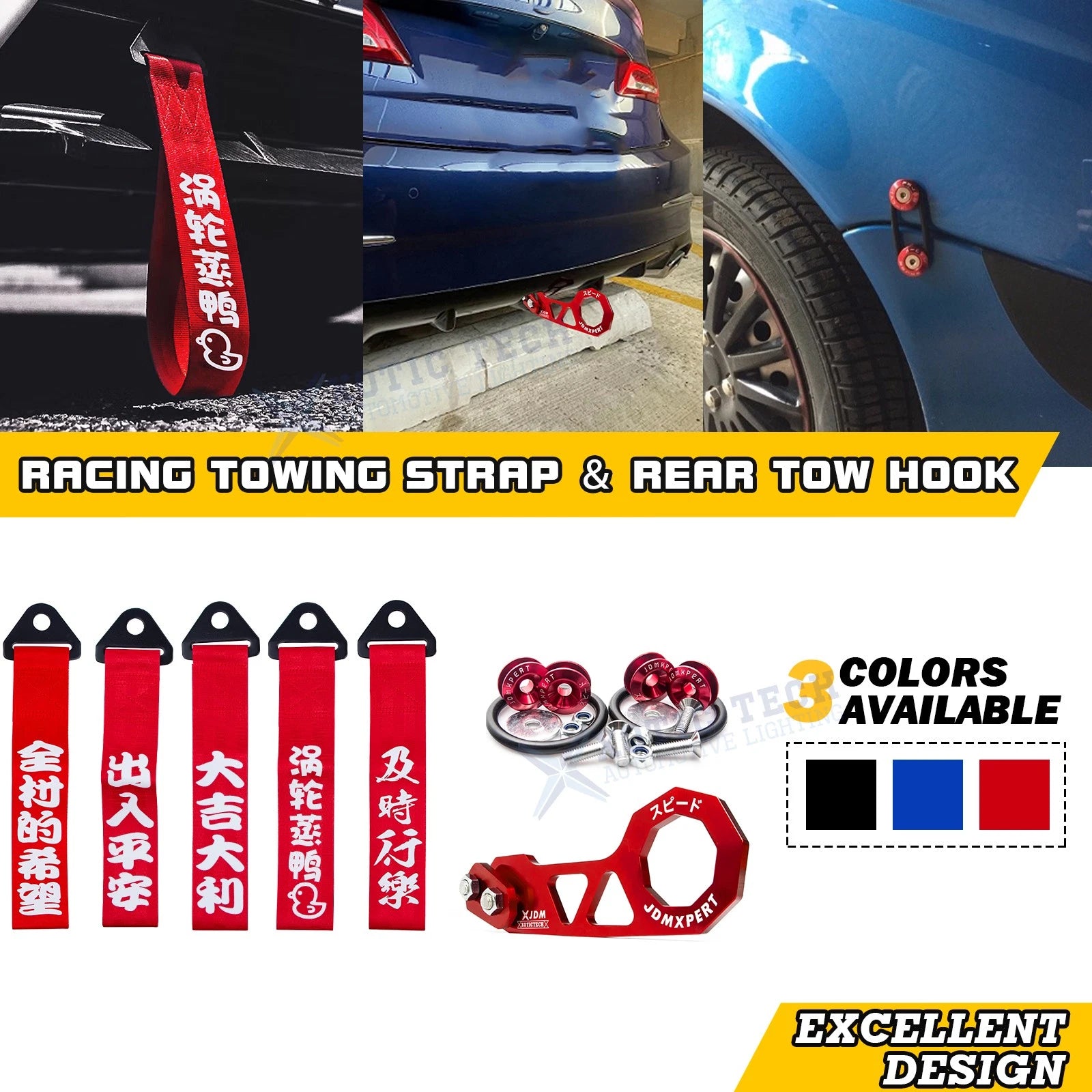 Rear Tow Hook Towing Strap Decoration Kit for Universal Fit (JDM, 2020–2024)
