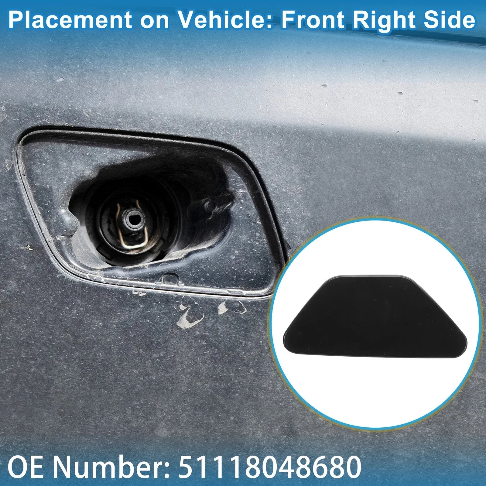 Washer Nozzle Cover Cap Front Right for BMW 528i (2011-2016) Black