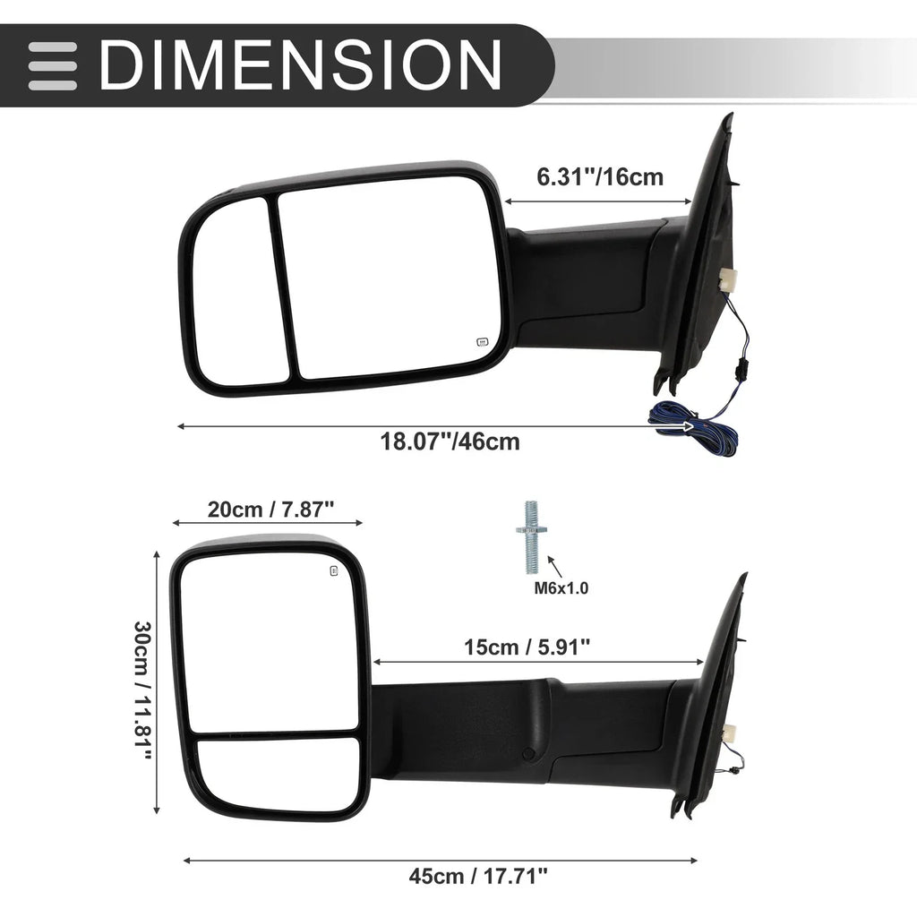 Tow Mirrors for Dodge Ram 1500 2002-2008 with Turn Signal Light - 1 Pair