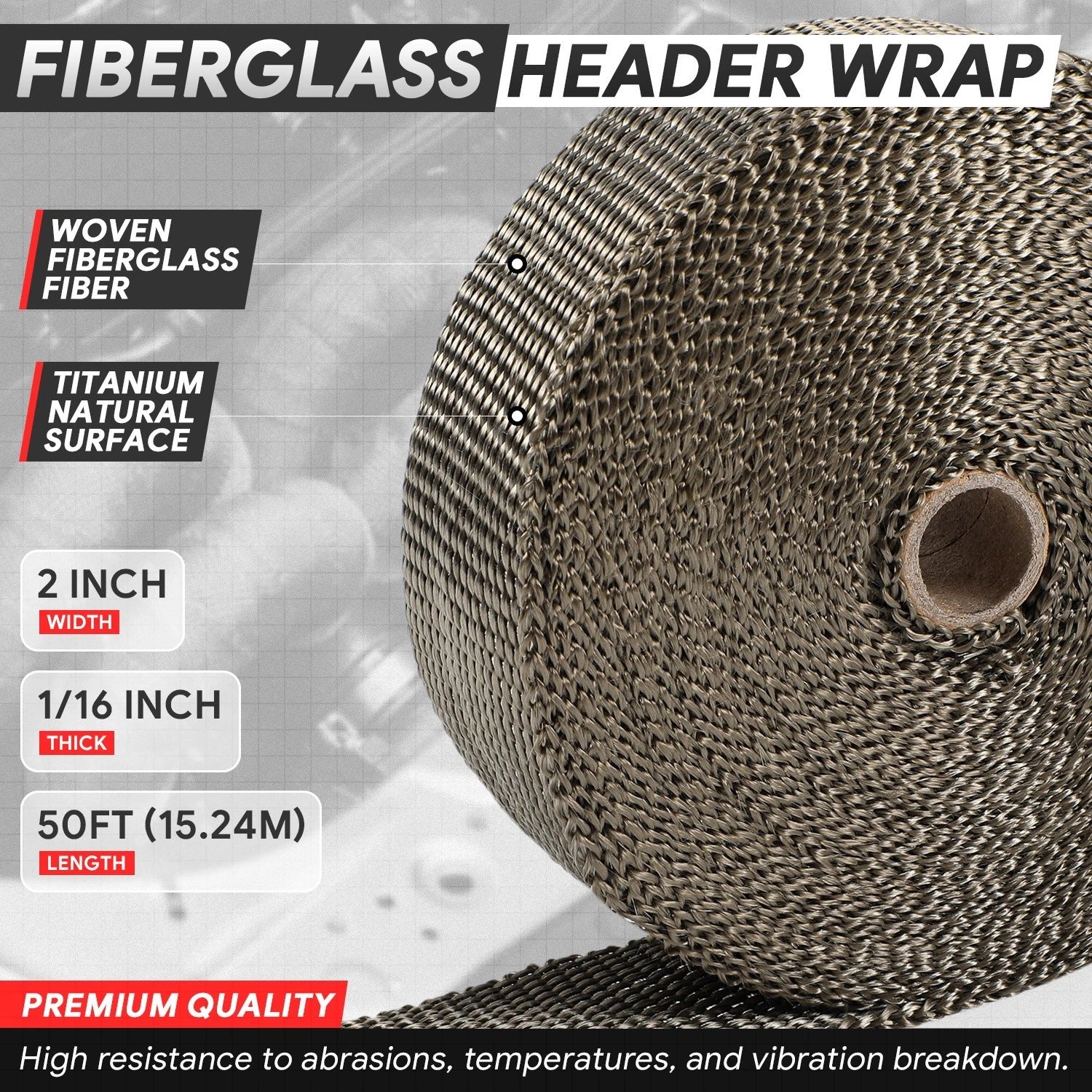 2" Wide Exhaust Header Wrap for Universal Applications (50Ft, 5PC Ties)
