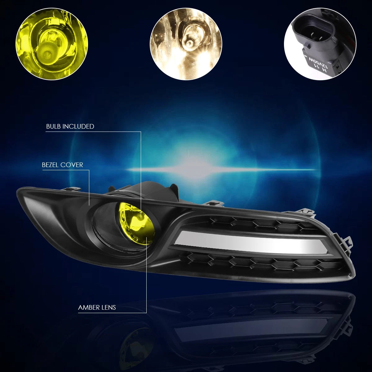 Set of 2 Amber Lens Fog Lights with Switch for Nissan Sentra (2013–2016)