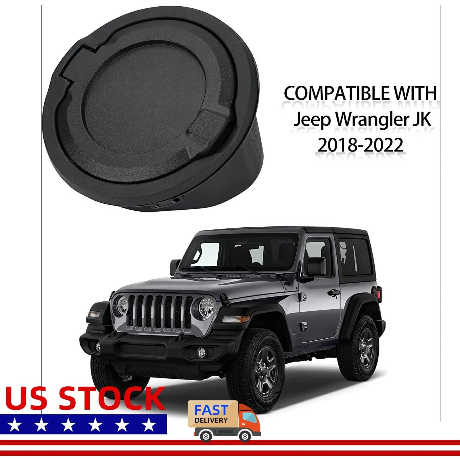 Aluminum Black Fuel Gas Cap Door Tank Cover for Jeep Wrangler JL (2018–Present)