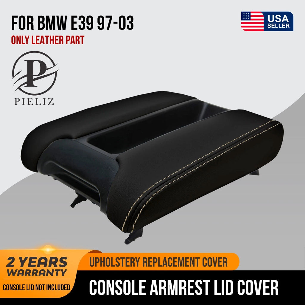 Leather Center Console Lid Armrest Cover for BMW E39 (1997–2003) Beige Stitch