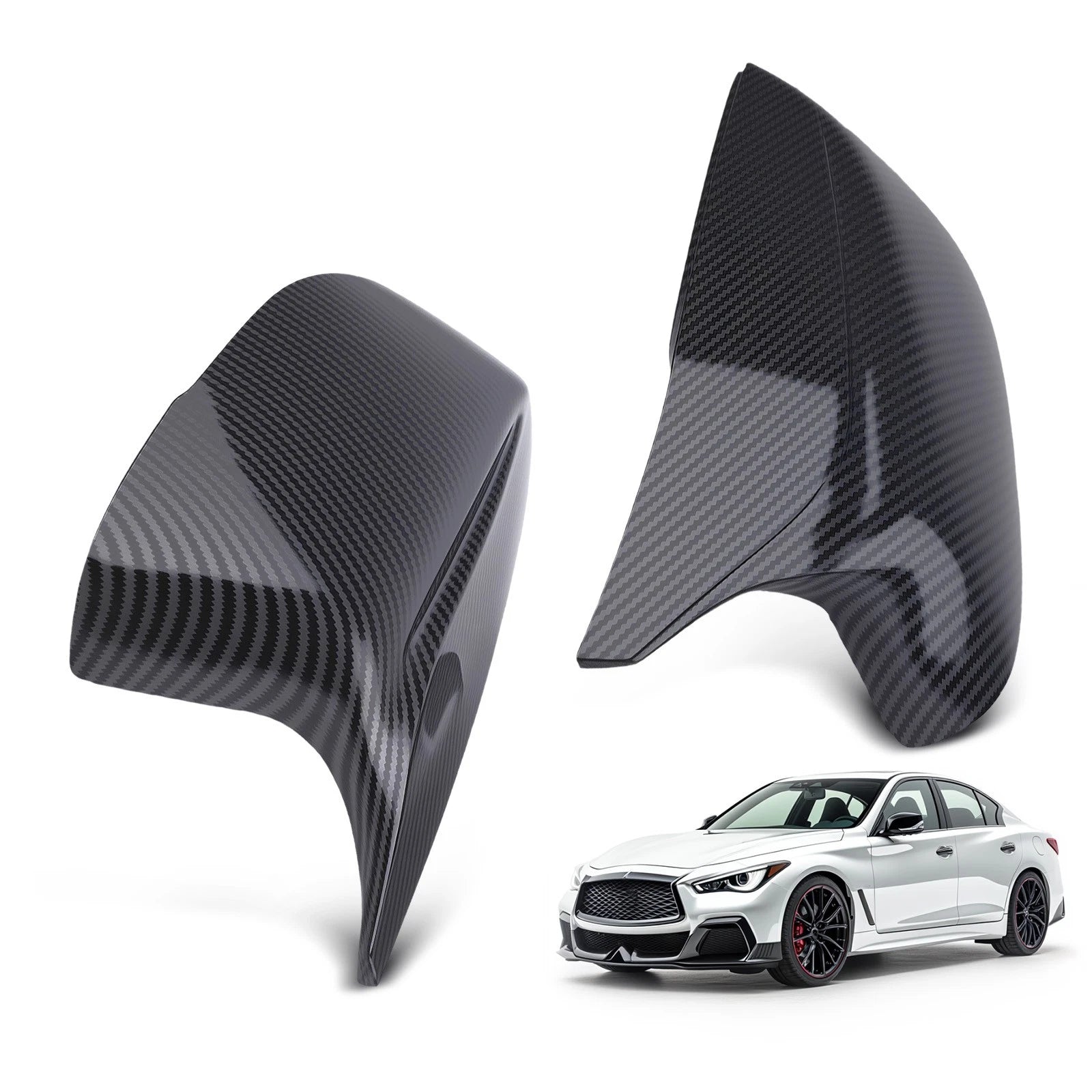 Side Mirror Cover Caps for Infiniti Q50 Q60 QX30 (2014–2021) 963744GA0H Black ABS