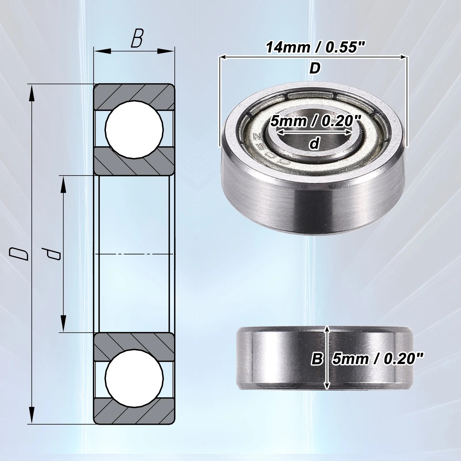 10pcs 605ZZ Deep Groove Ball Bearings for Various Models (5x14x5mm)