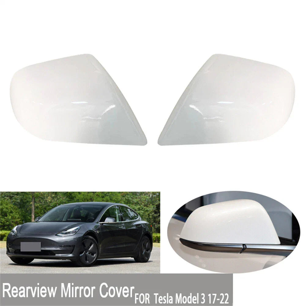 Pearl White Rear View Side Mirror Covers for Tesla Model 3 (2017-2023)