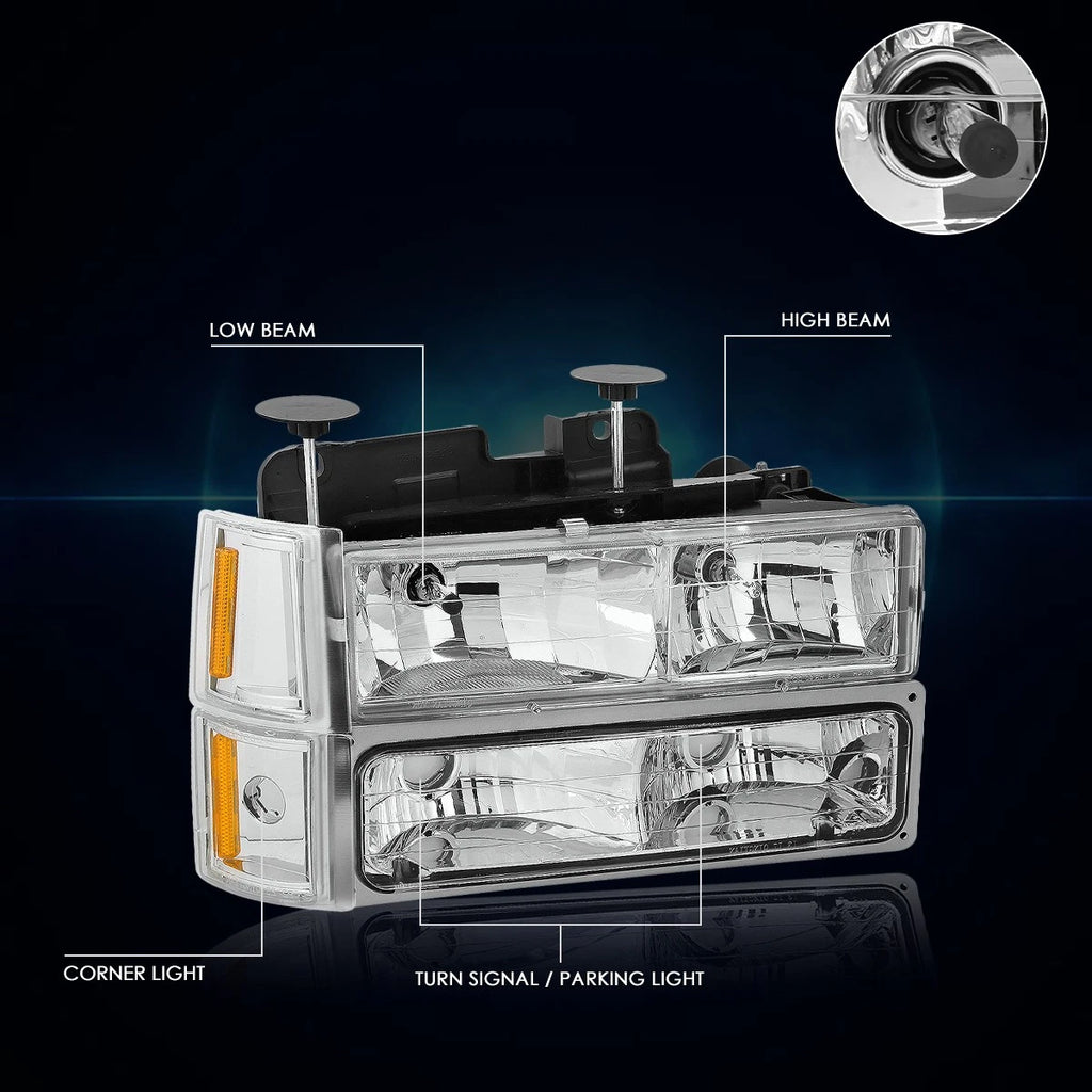 Bumper Headlight Chrome Housing Amber Corner for GMC C/K Suburban (1994–2000)