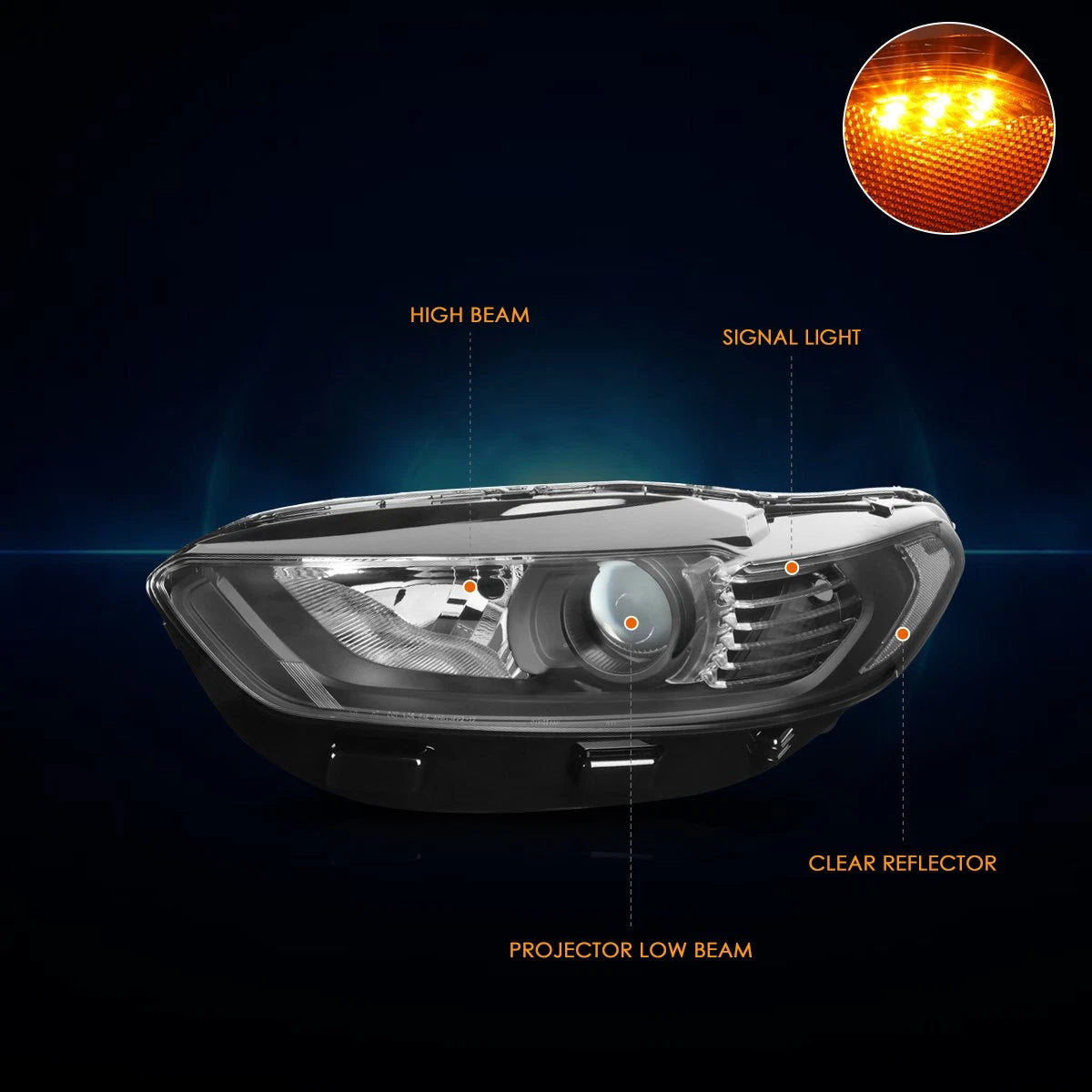 OE Style Projector Headlights for Ford Fusion (2013–2016) Black Housing