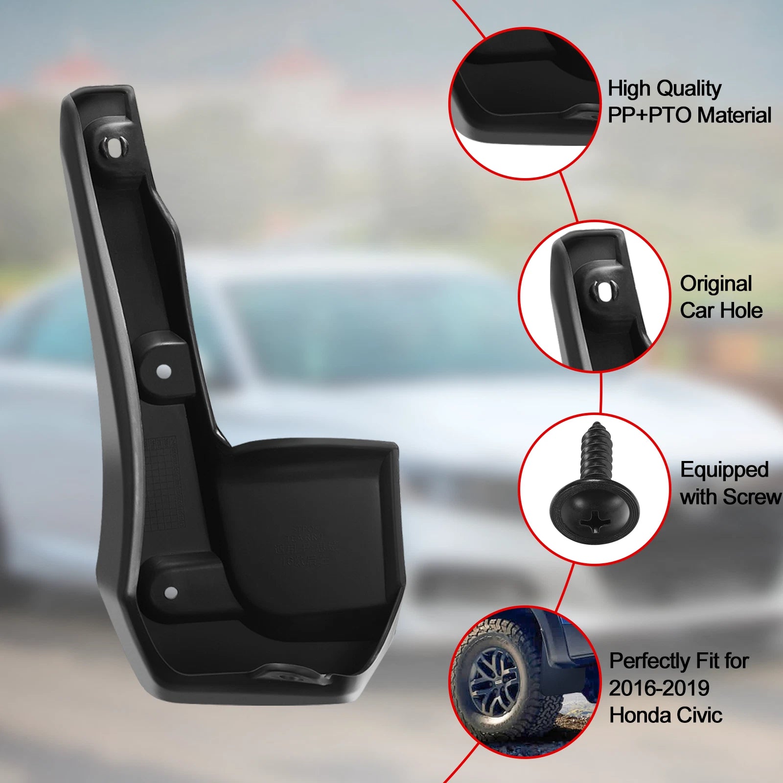 4pc Splash Guards Mud Flaps Molded for Honda Civic (2016-2019)